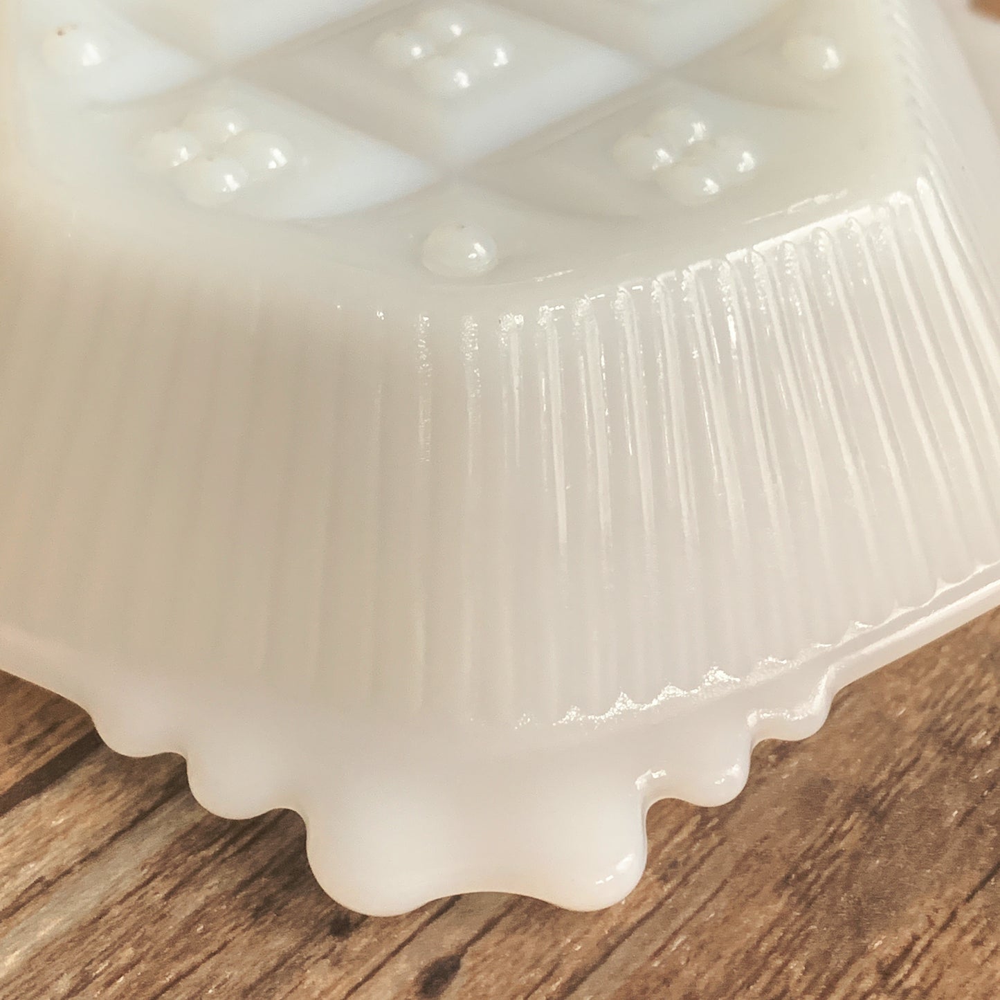 Hazel Atlas Mid Century Modern Milk Glass Dish Beaded Edge