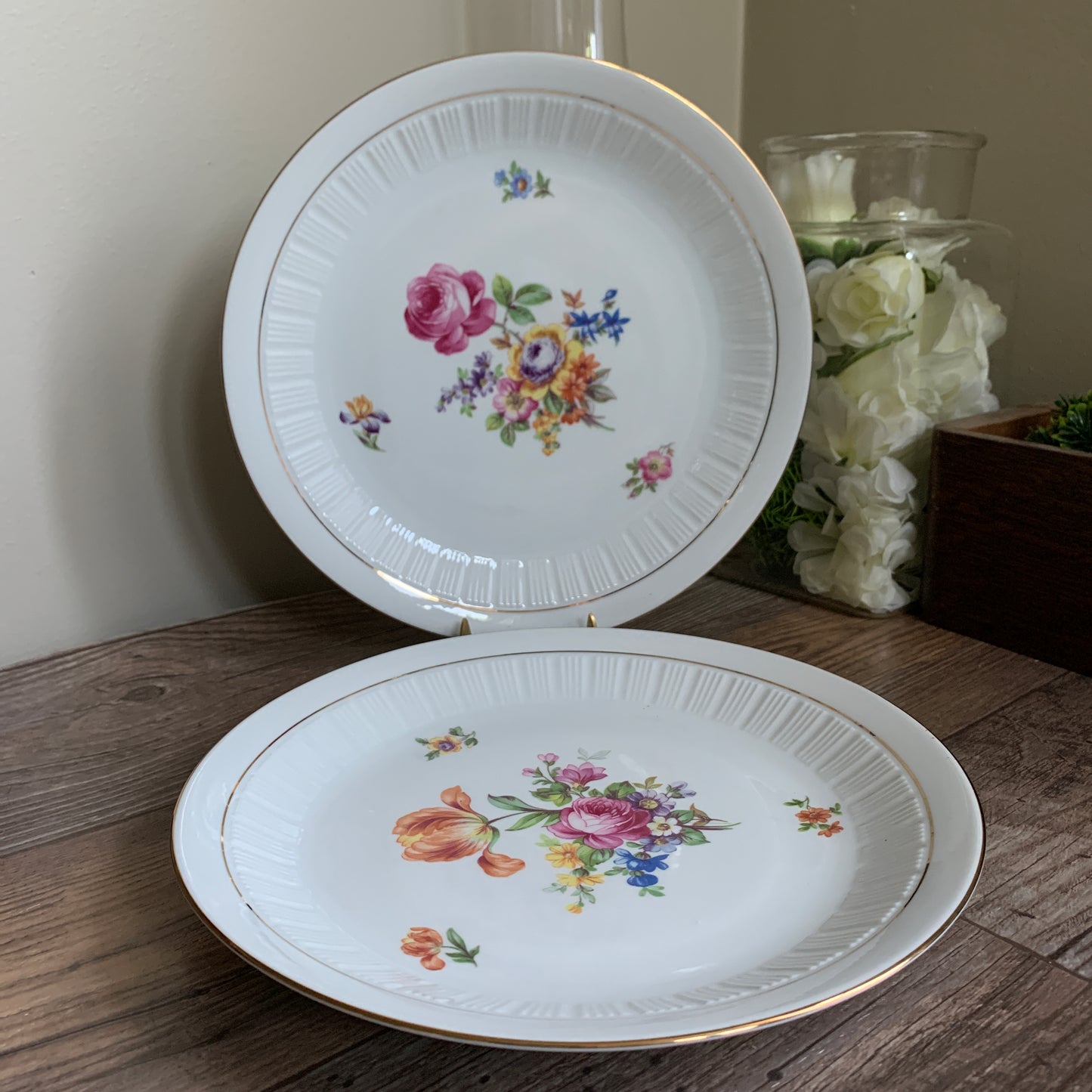 Vintage German Porcelain Dinner Plates with Colourful Floral Pattern