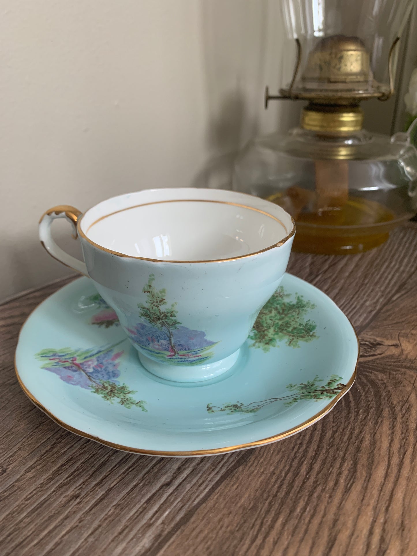 Blue Vintage Teacup with River Scene Aynsley Tea Cup
