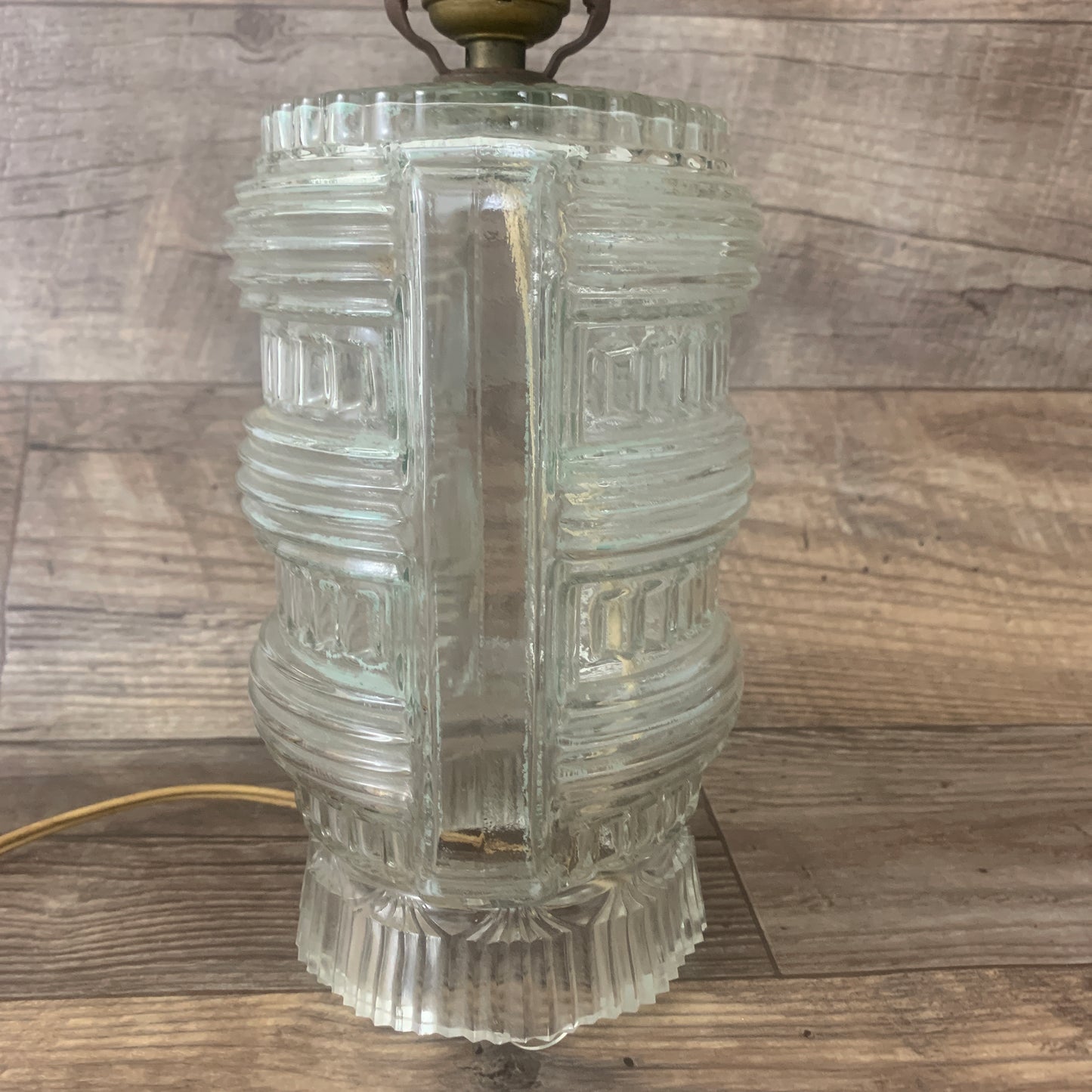 Art Deco Early Electric Glass , Antique Glass Lamp, Clear Glass Lamp with Ribbed Pattern