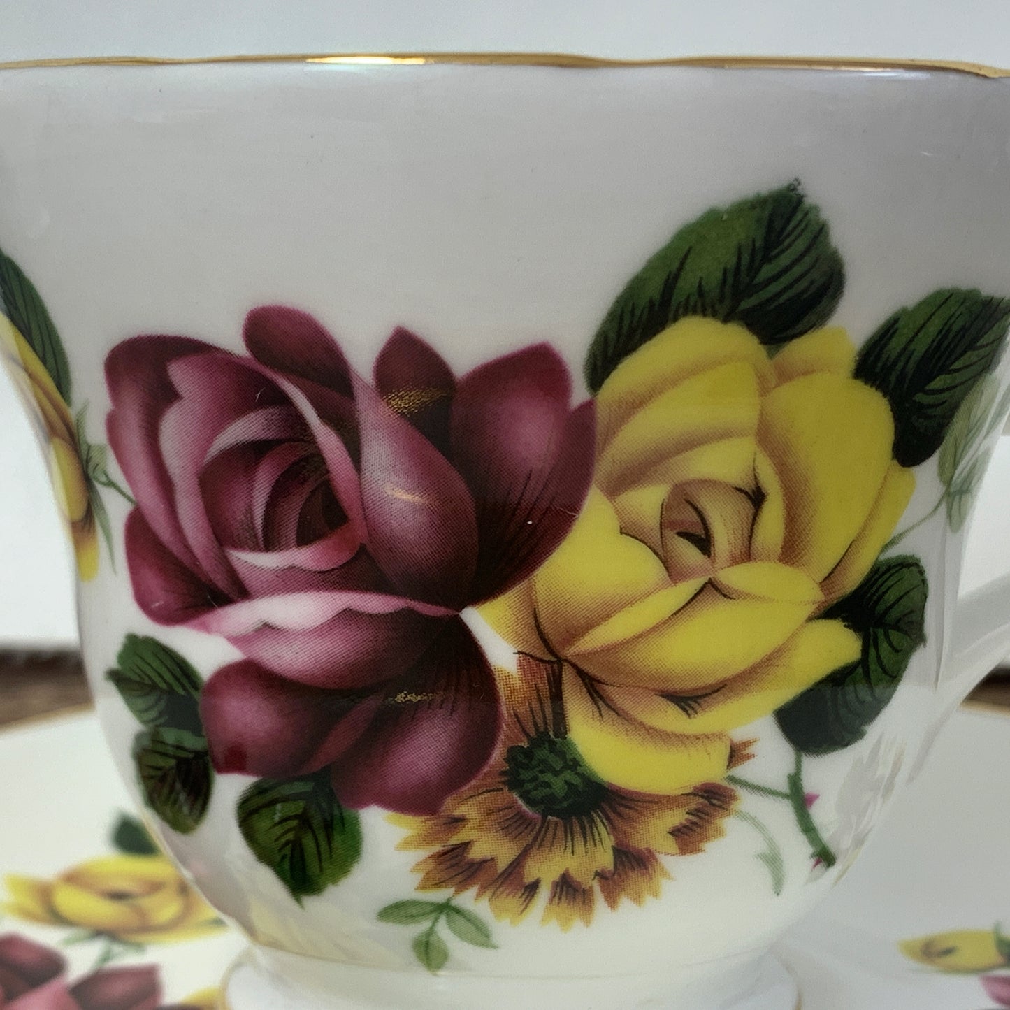 Crown Trent Red and Yellow Floral Vintage Teacup and Saucer Set