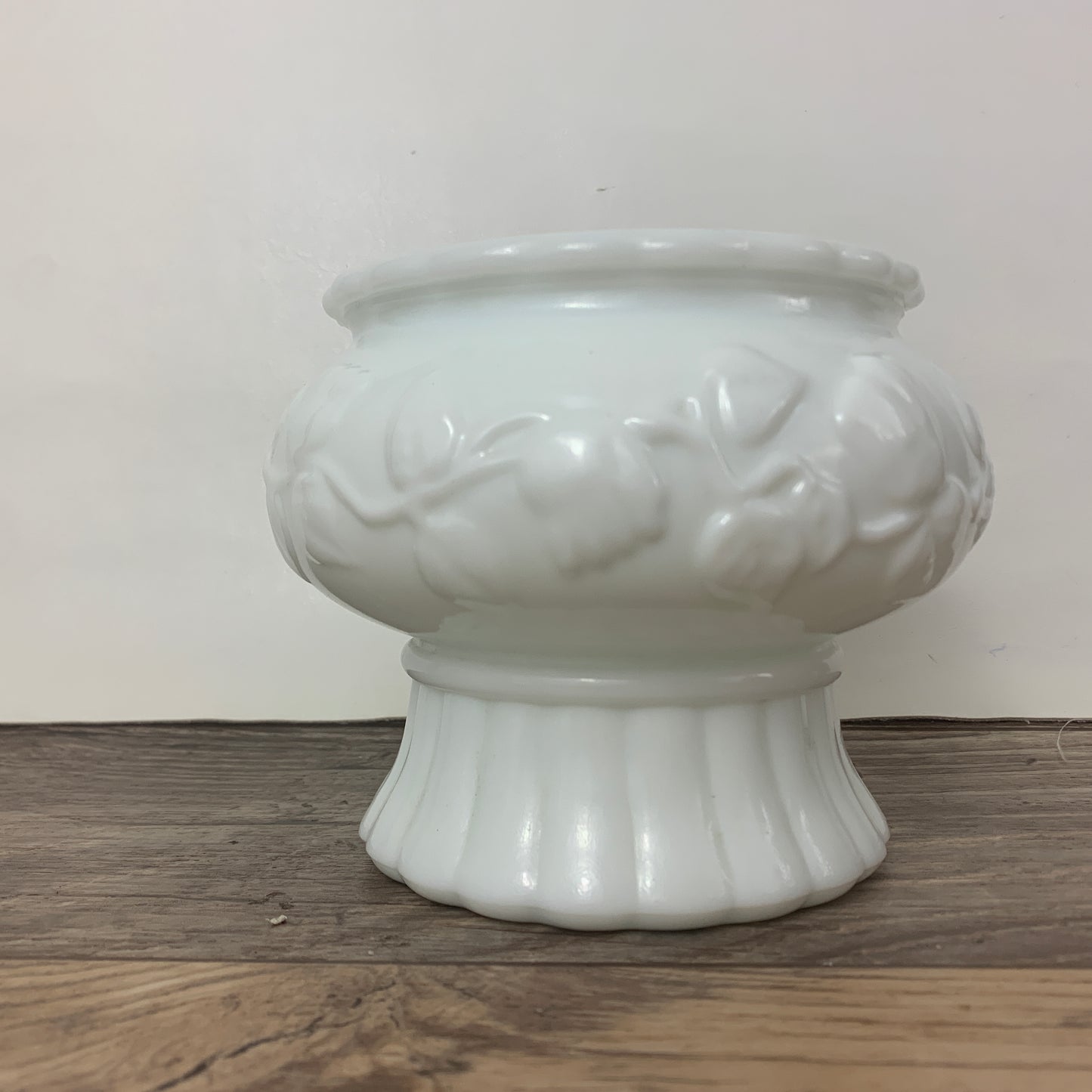 Milk Glass Planter with Raised Grapevine Pattern, Pedestal Planter
