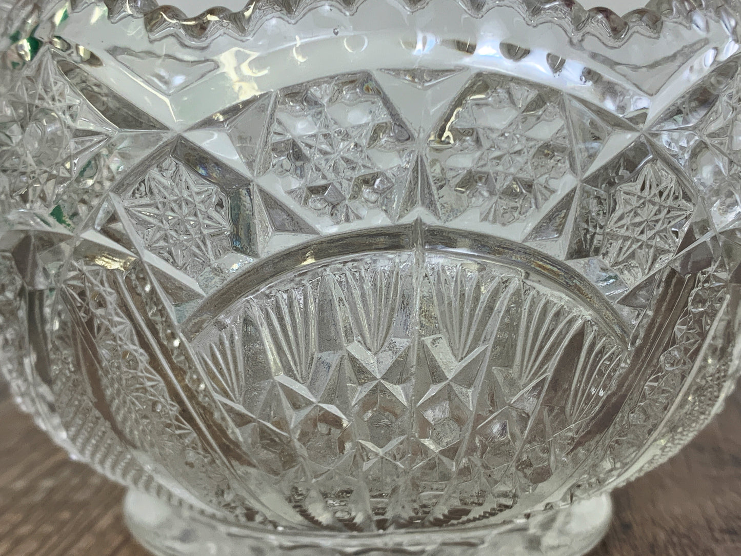 Pressed Glass Rose Bowl Wheat Sheaf Pattern Near Cut Nut Bowl
