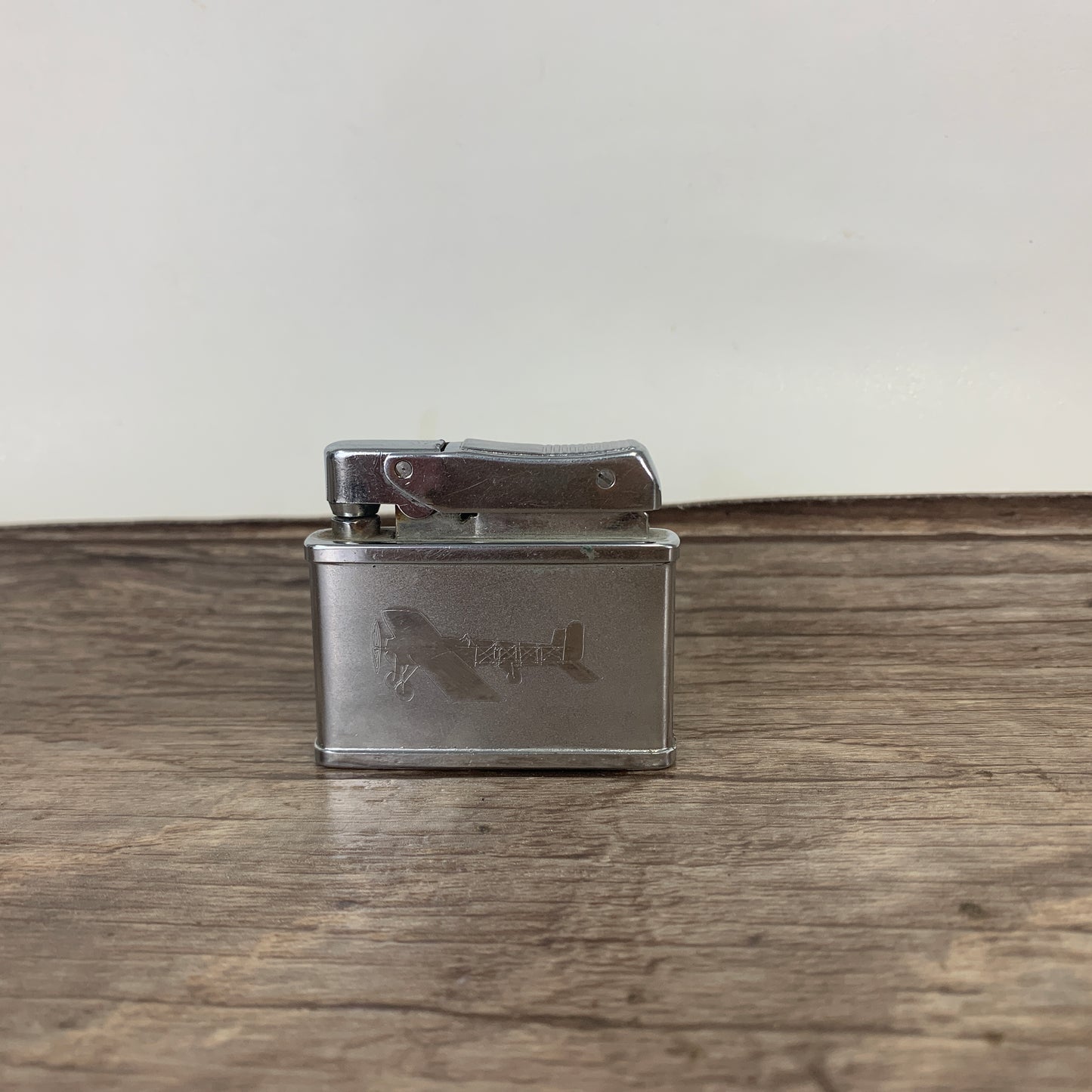 Vintage Metal Lighter with Etched Airplane Design Penguin Volks no 64610