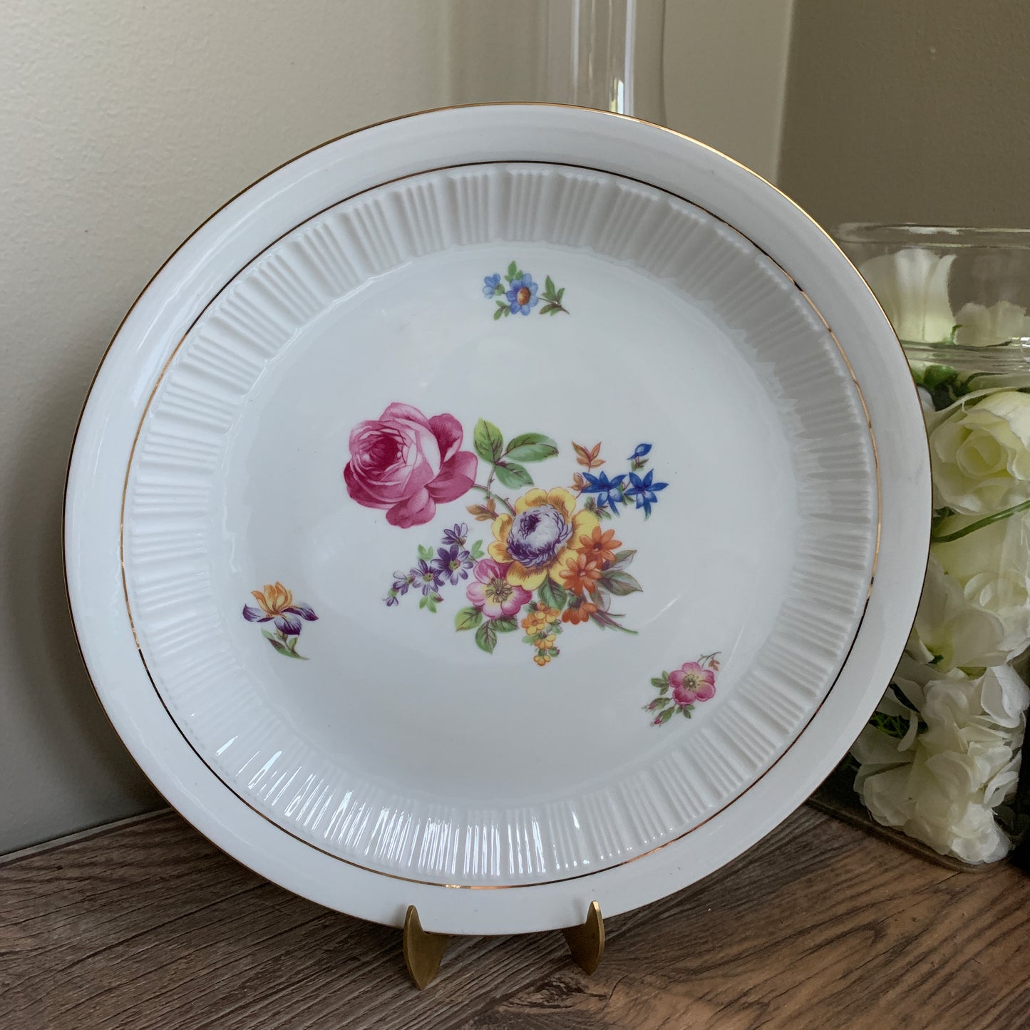 Vintage German Porcelain Dinner Plates with Colourful Floral Pattern
