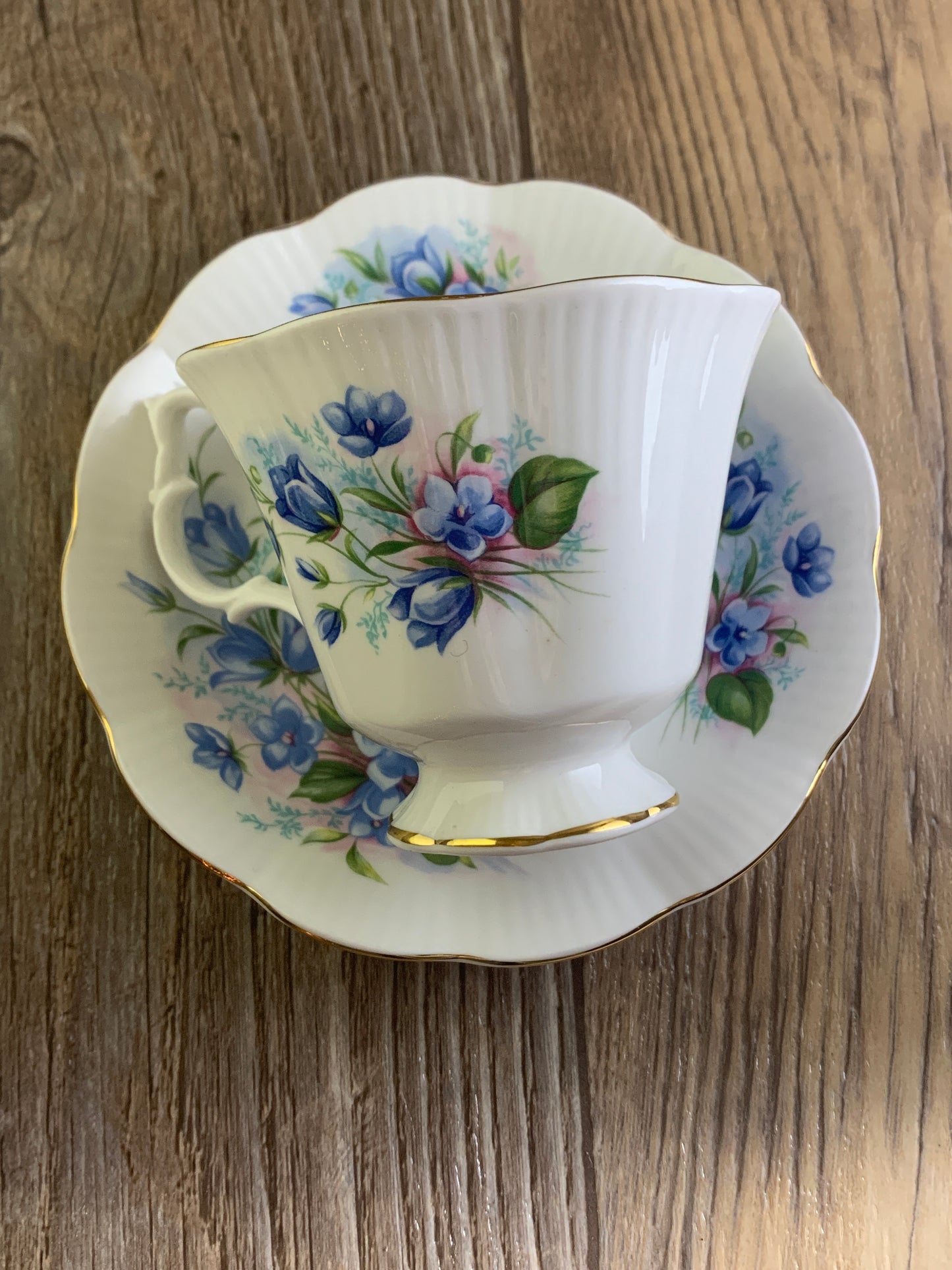Vintage Teacup with Blue Floral Pattern, Gainsborough Shape, Royal Albert China