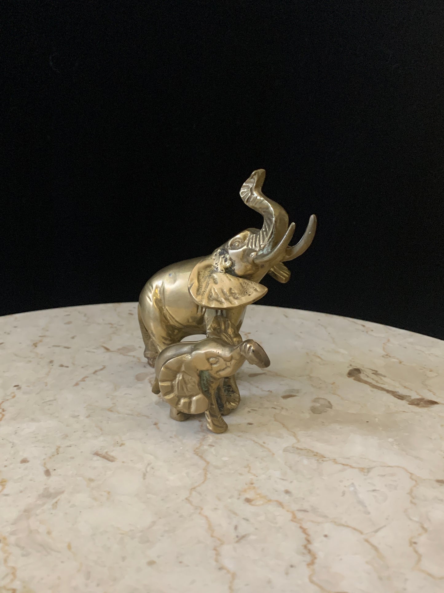 Vintage Brass Elephants, Mother and Baby Elephants Walking Together