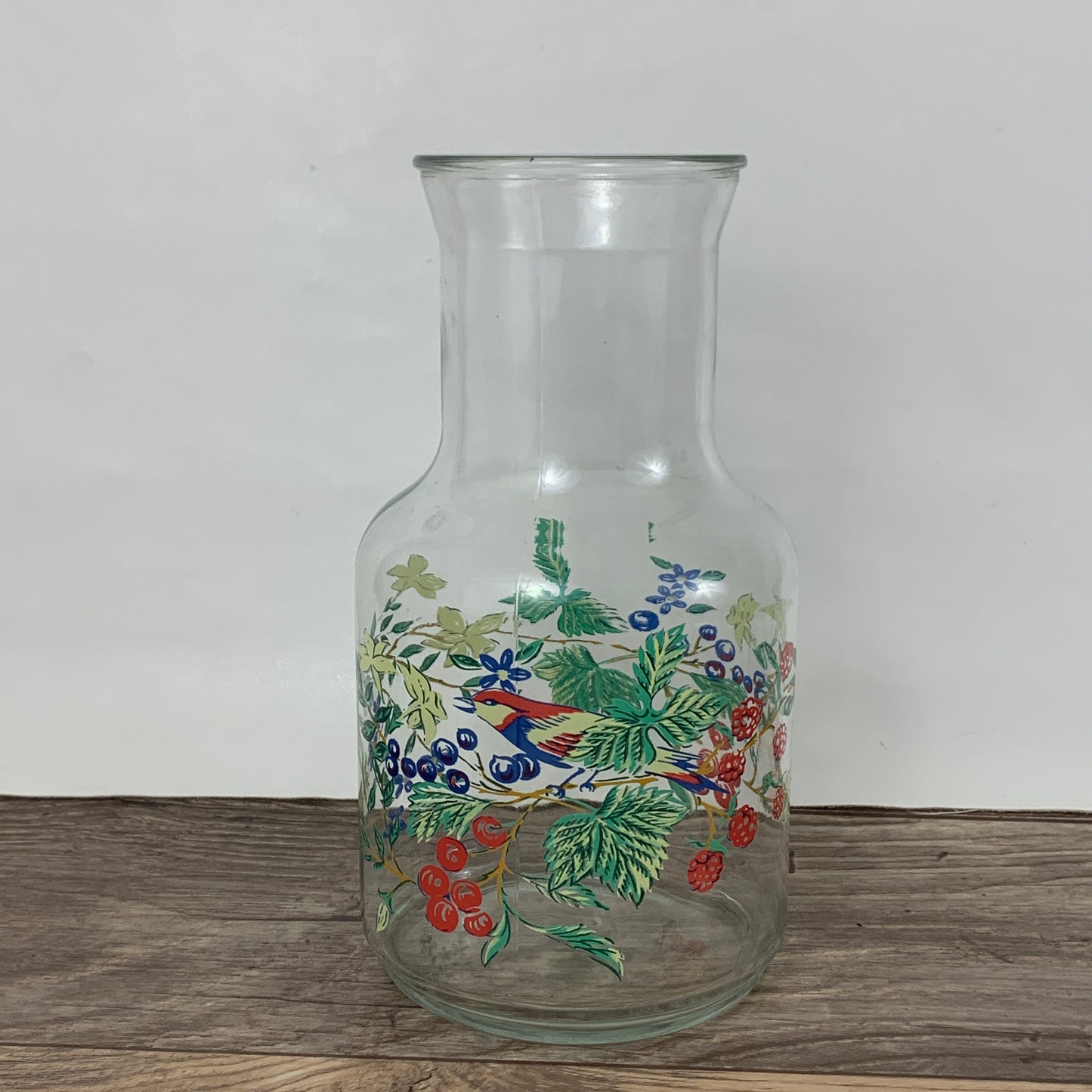 Vintage Juice Carafe with Bird, Leaves, and Berries