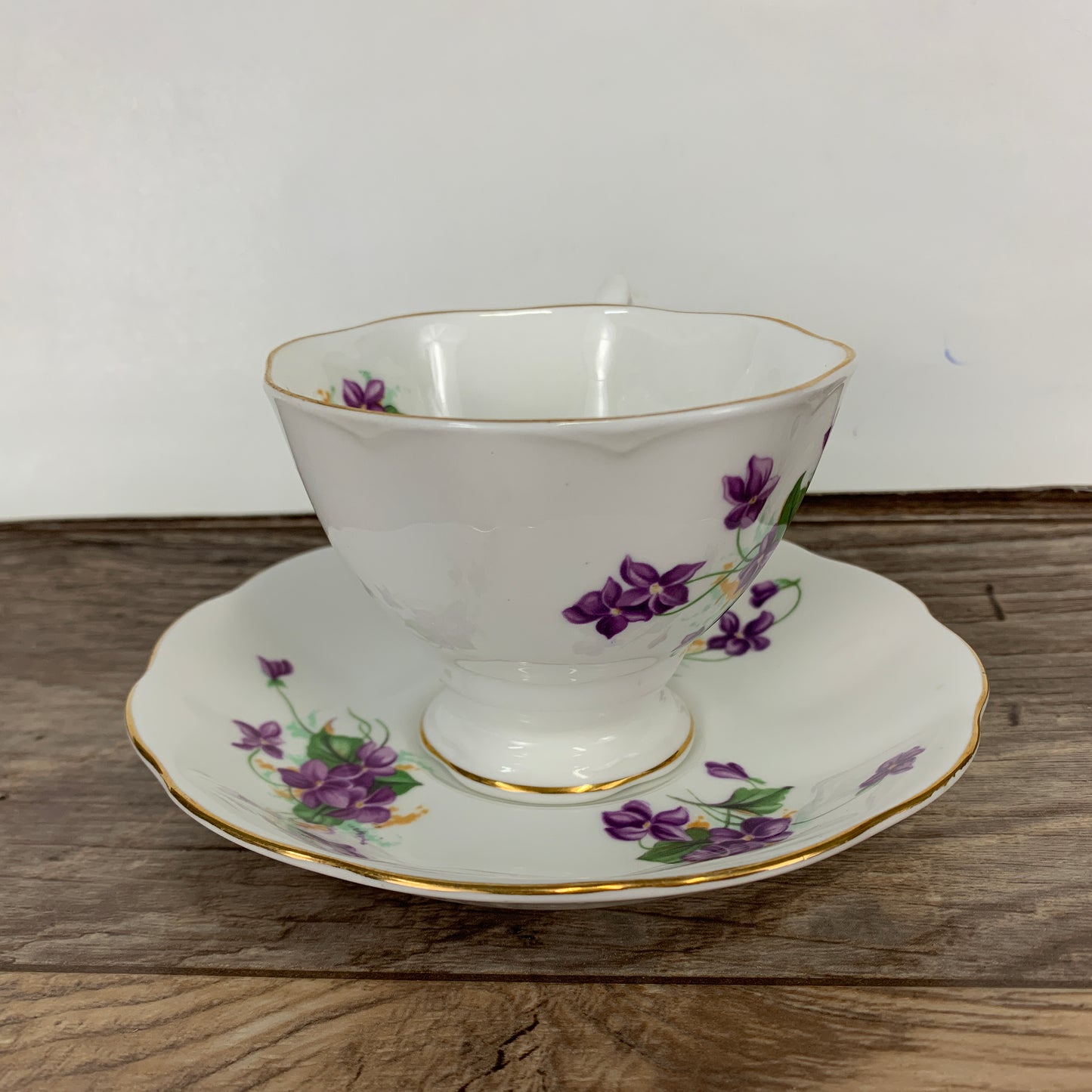 Teacup and Saucer with Purple Violets Royal Albert