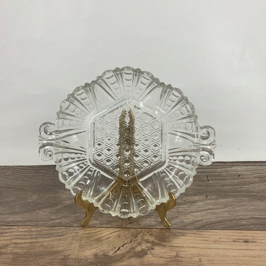 Scroll Handle Dish with Waffle Pattern Center