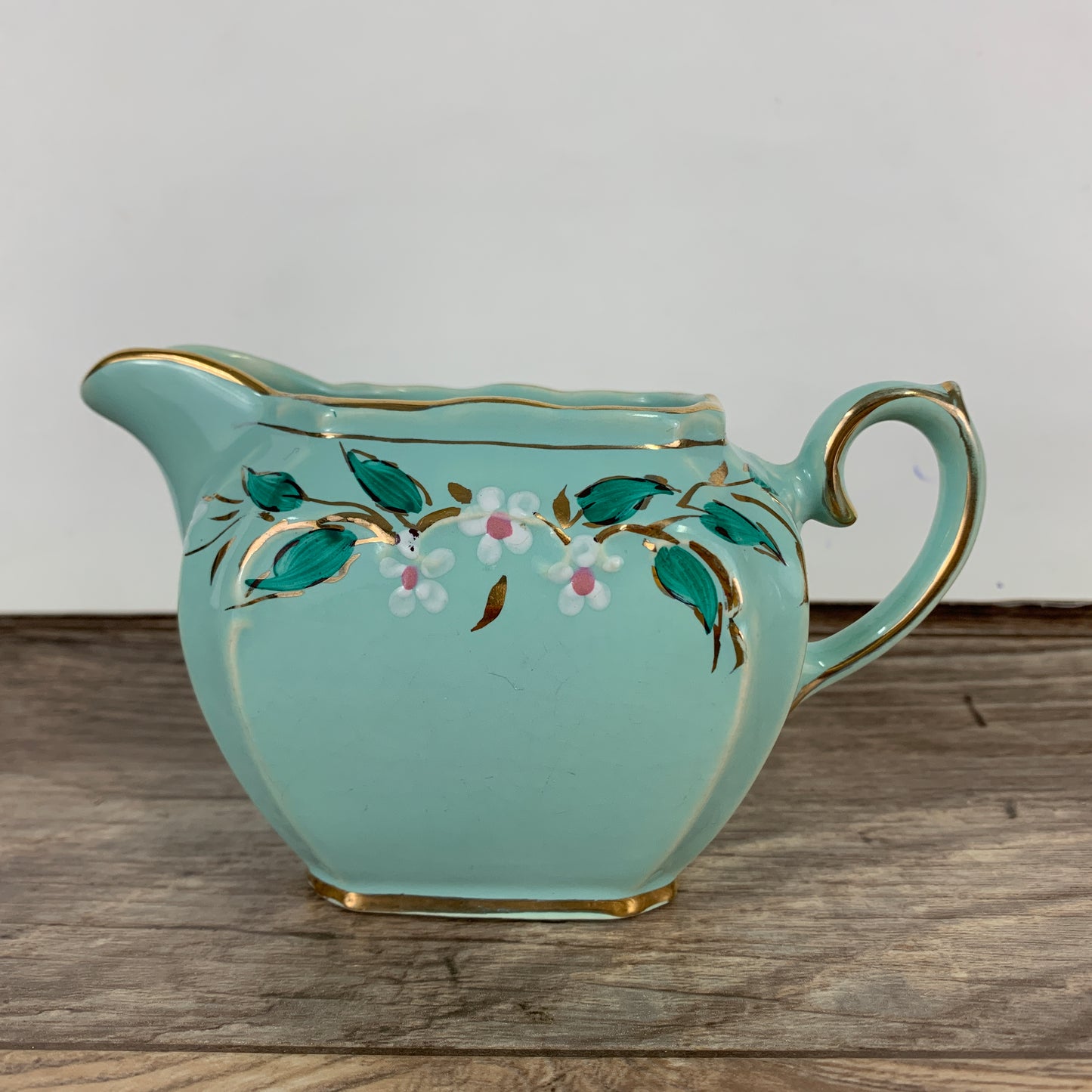 Sadler Cube Creamer Hand Painted Teal Cream Pitcher