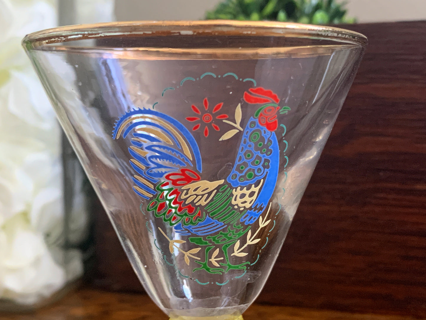 Small Blown Glass Cup Shot Glass Rooster Pattern