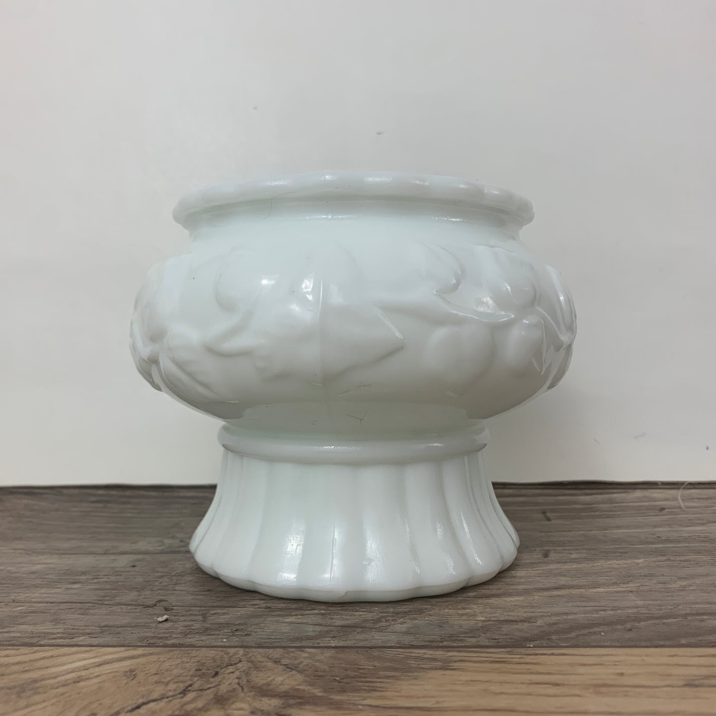 Milk Glass Planter with Raised Grapevine Pattern, Pedestal Planter