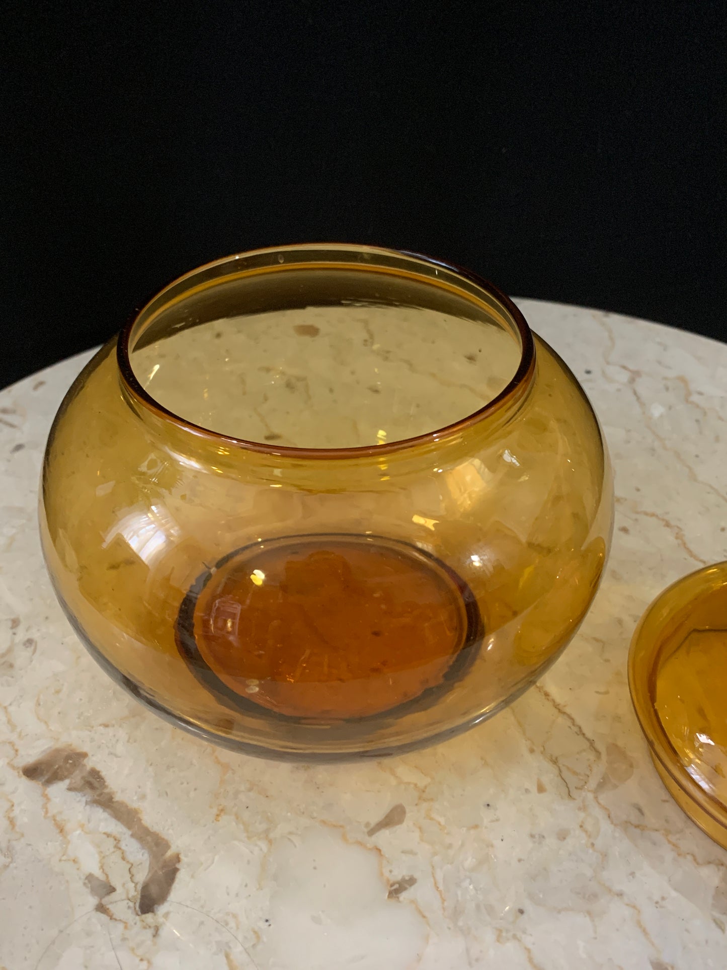 Blown Glass MCM Lidded Dish Empoli lidded Candy Dish Amber Candy Jar