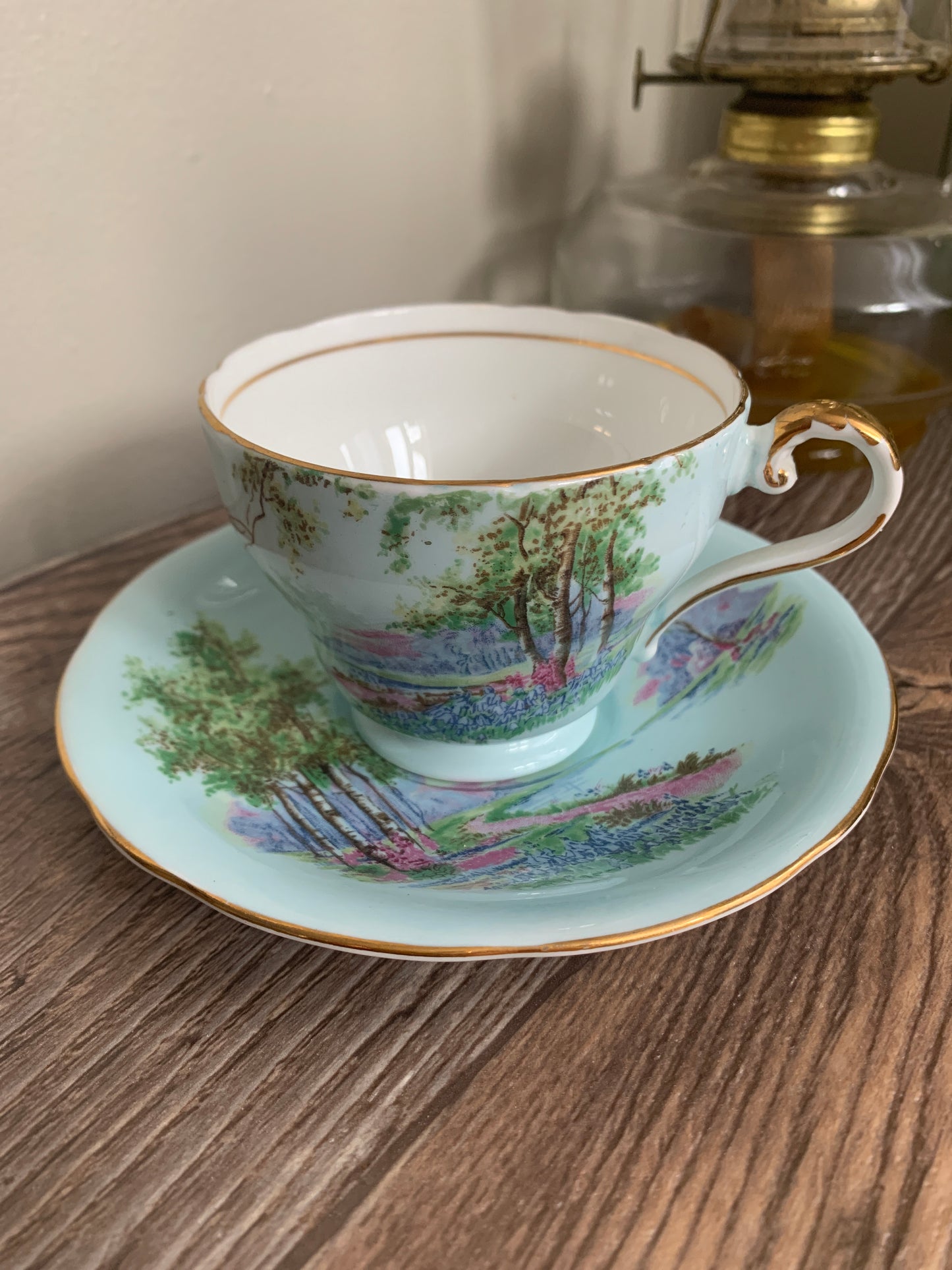 Blue Vintage Teacup with River Scene Aynsley Tea Cup