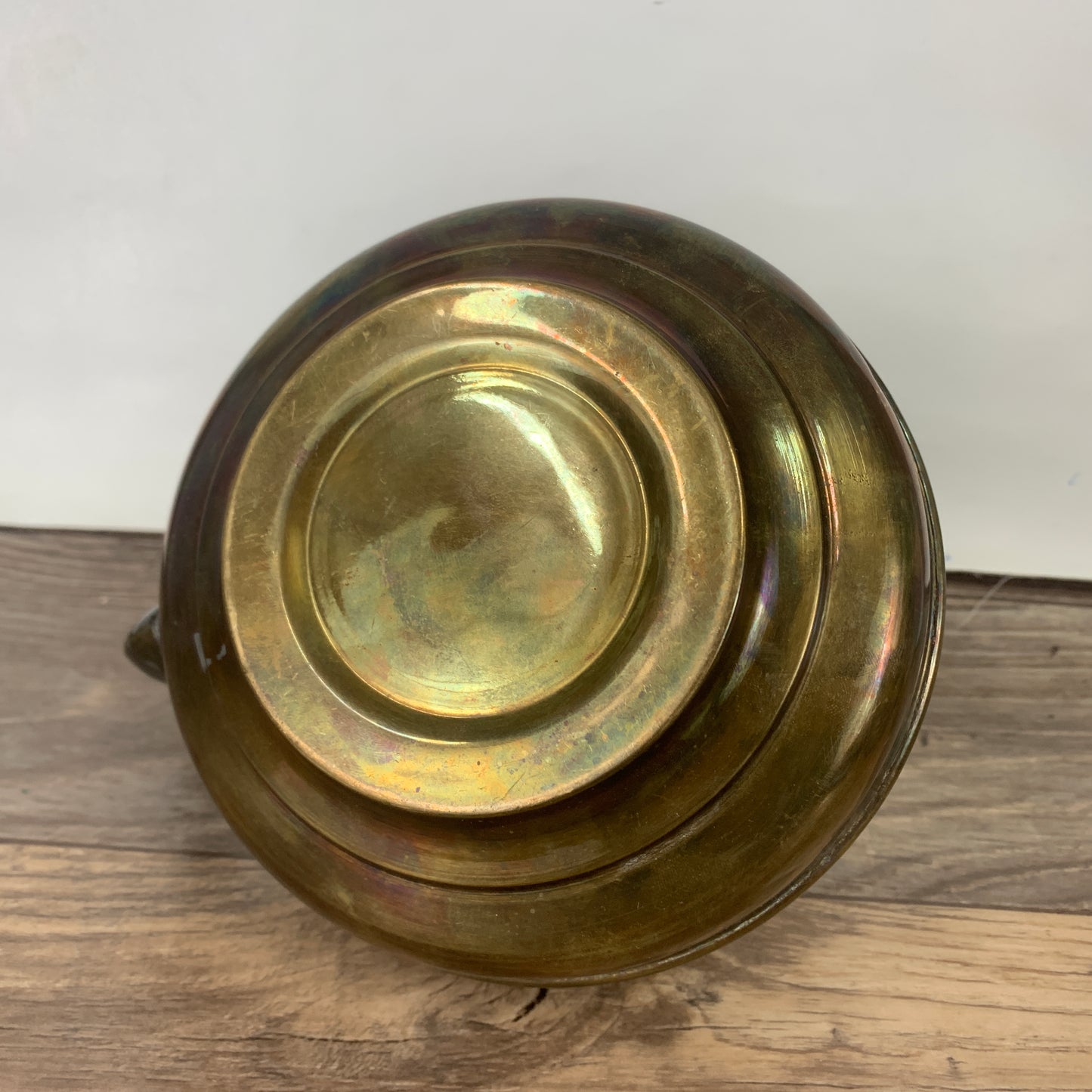 Vintage Brass Coloured Kettle with Wooden Handle