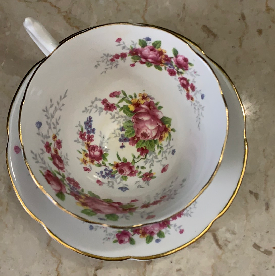 Wide Mouth Teacup and Saucer Set with Pink Floral Pattern