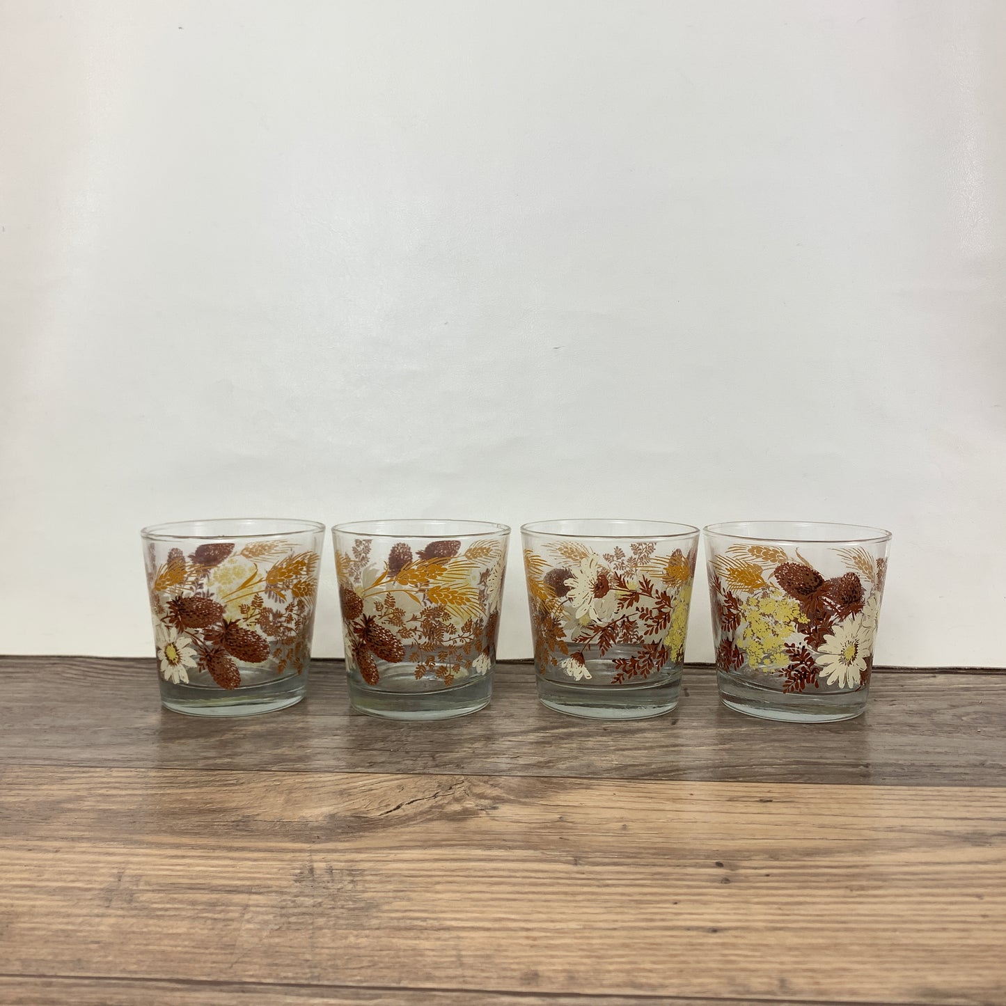 Vintage Juice Glasses with Fall Theme Design Set of 4