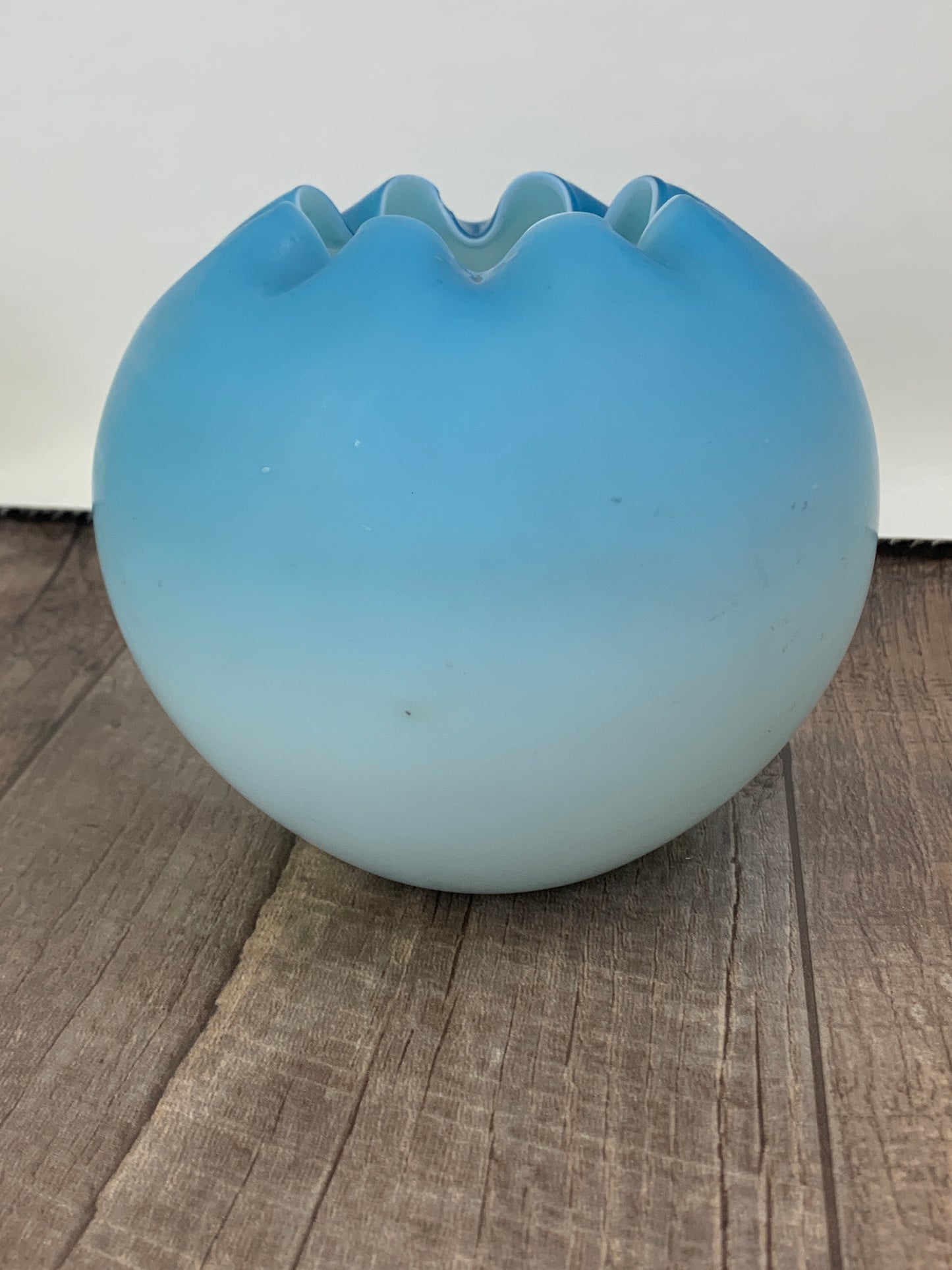 Pair of Antique Blown Glass Rose Bowls Blue Cased Satin Glass
