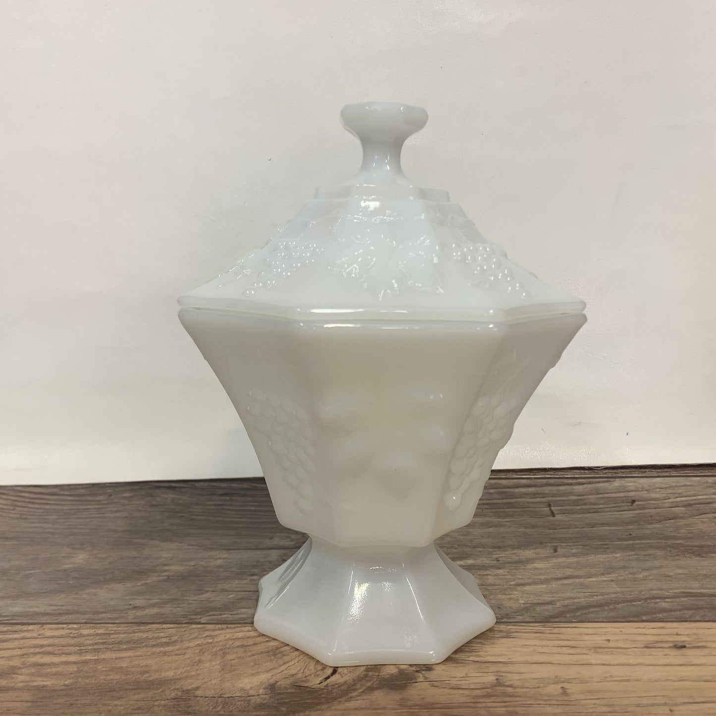 Milk Glass Covered Candy Dish, Anchor Hocking Octagon Shaped Candy Dish with Lid