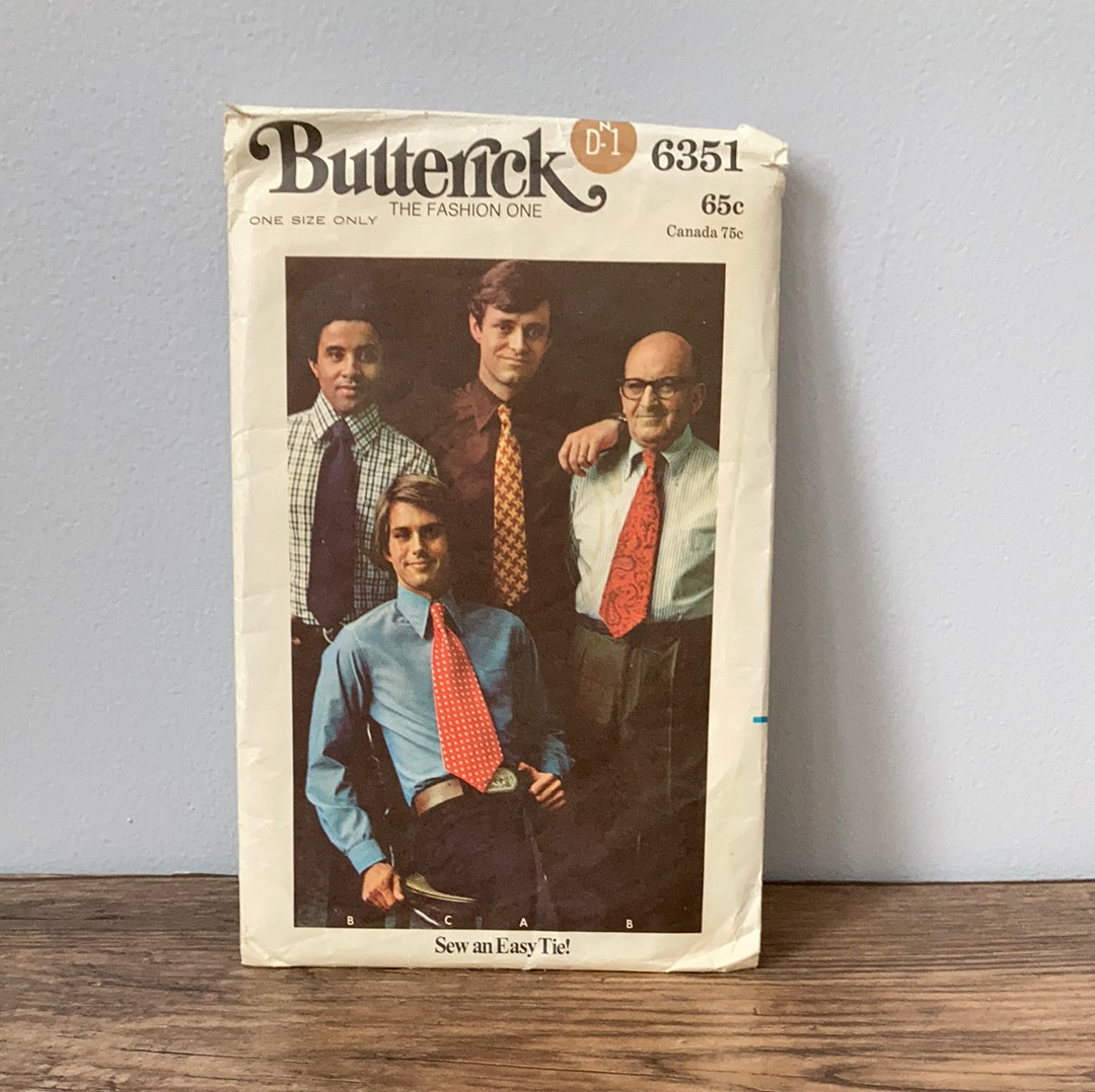 Mens Tie Vintage Sewing Pattern One Size Butterick 6351