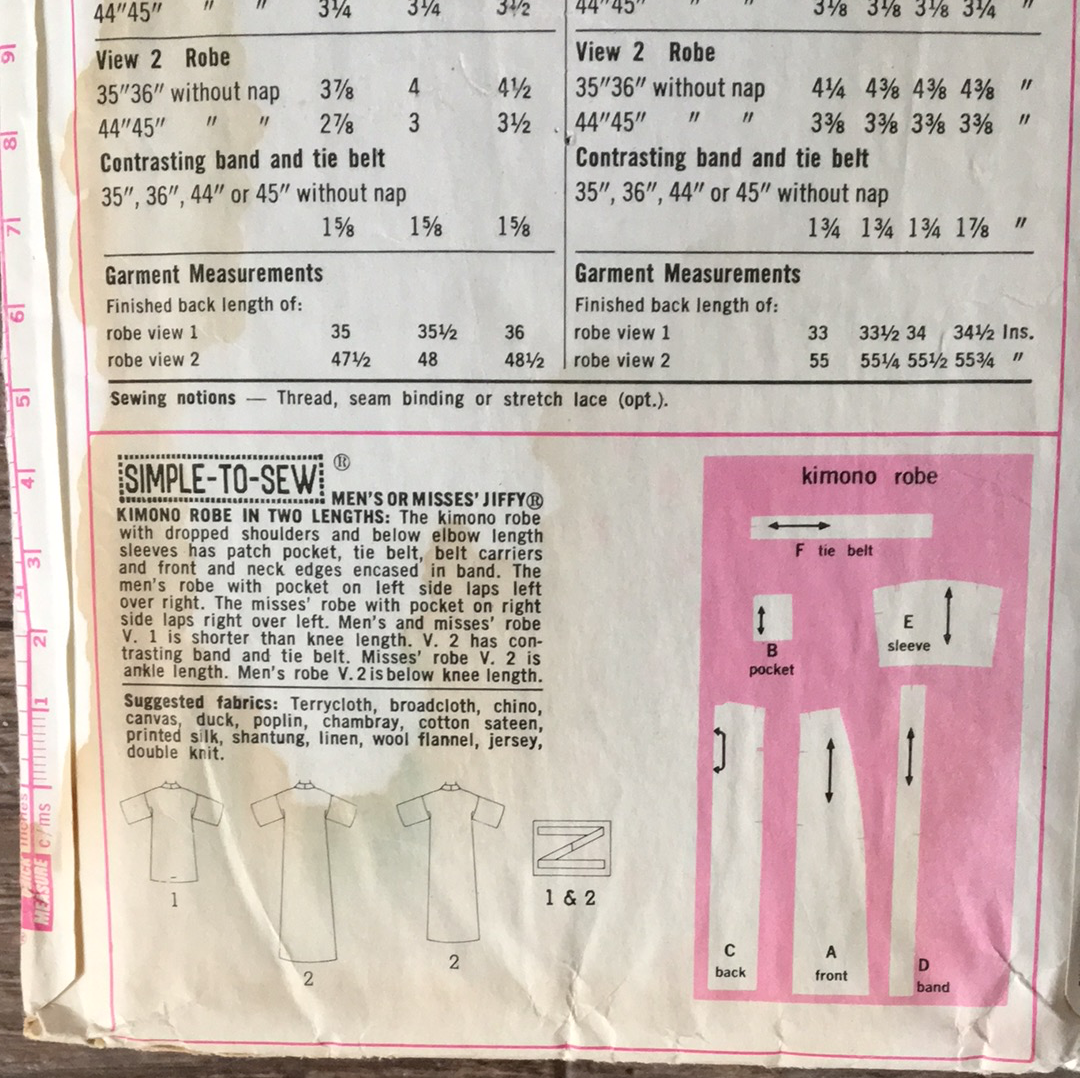 Mens Kimono Robe in two lengths Vintage Sewing Pattern Size M Simplicity 5685