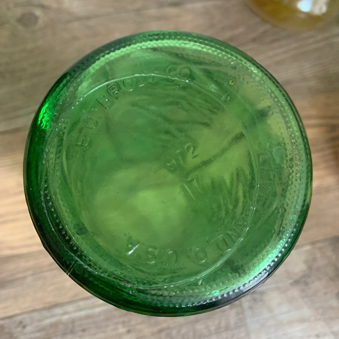 Tall Green Glass Vase with Stacked Diamond Pattern