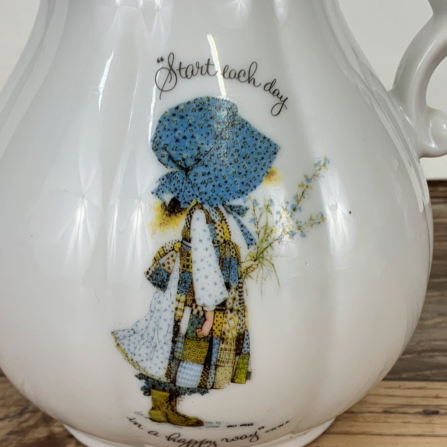 Holly Hobbie White Porcelain Pitcher "Start Each Day in a Happy Way"