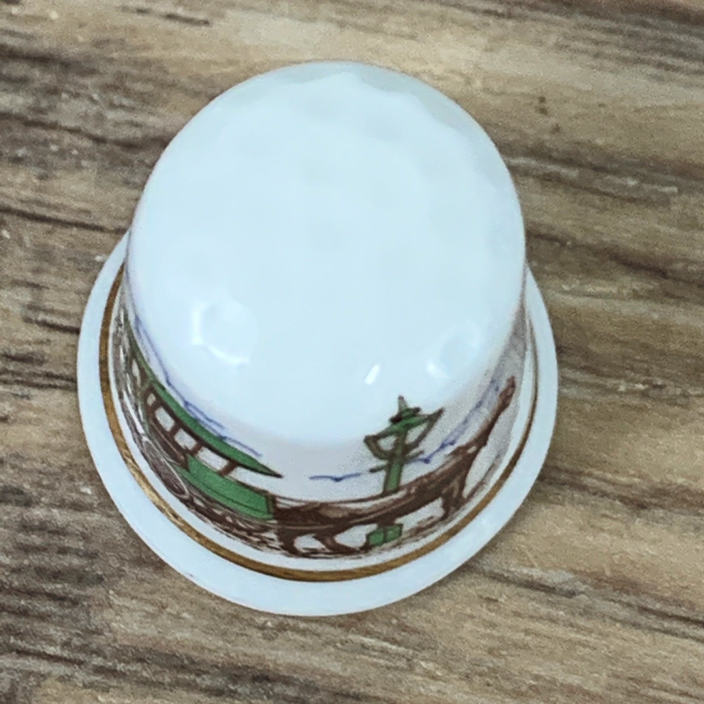 Museum of Lincolnshire Life Bone China Thimble, Vintage China Thimble with Horse and Buggy Trip Souvenir