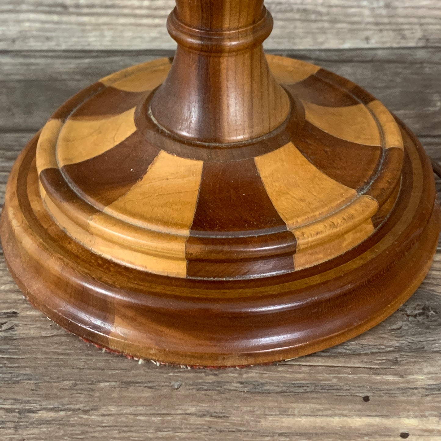 Wooden Table Lamp with Decorative Inlay, Vintage Wooden Lamp