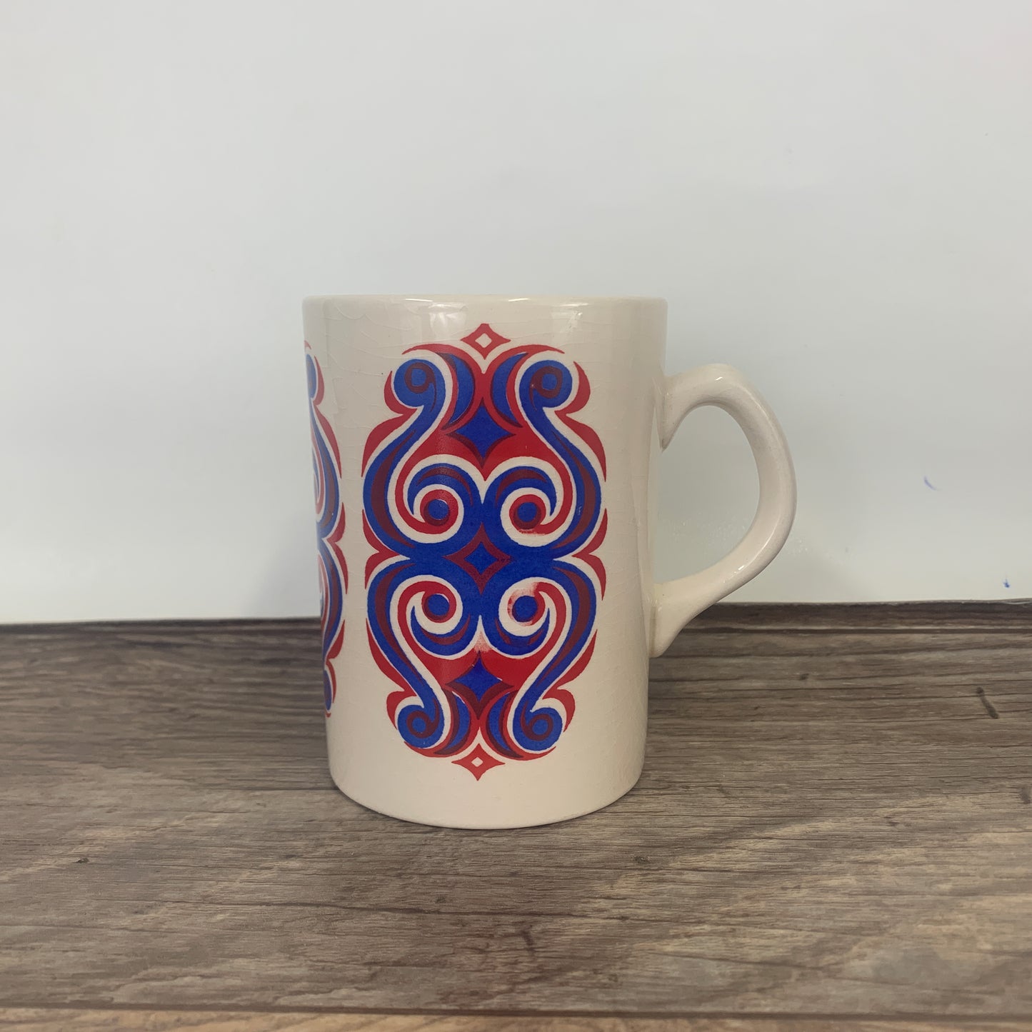 Staffordshire Potteries Tall Coffee Mug with Red and Blue Design