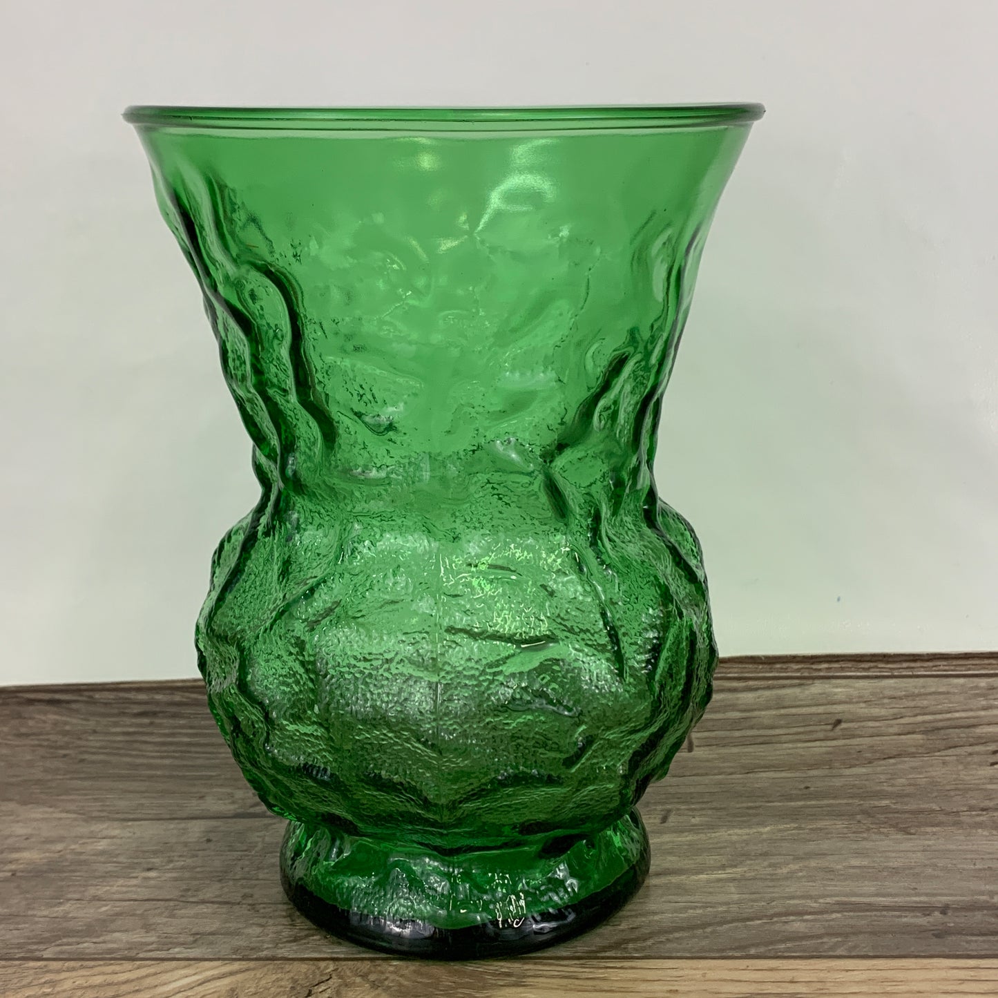 Emerald Green Textured Pineapple Vase. Large Green Glass Vintage Vase