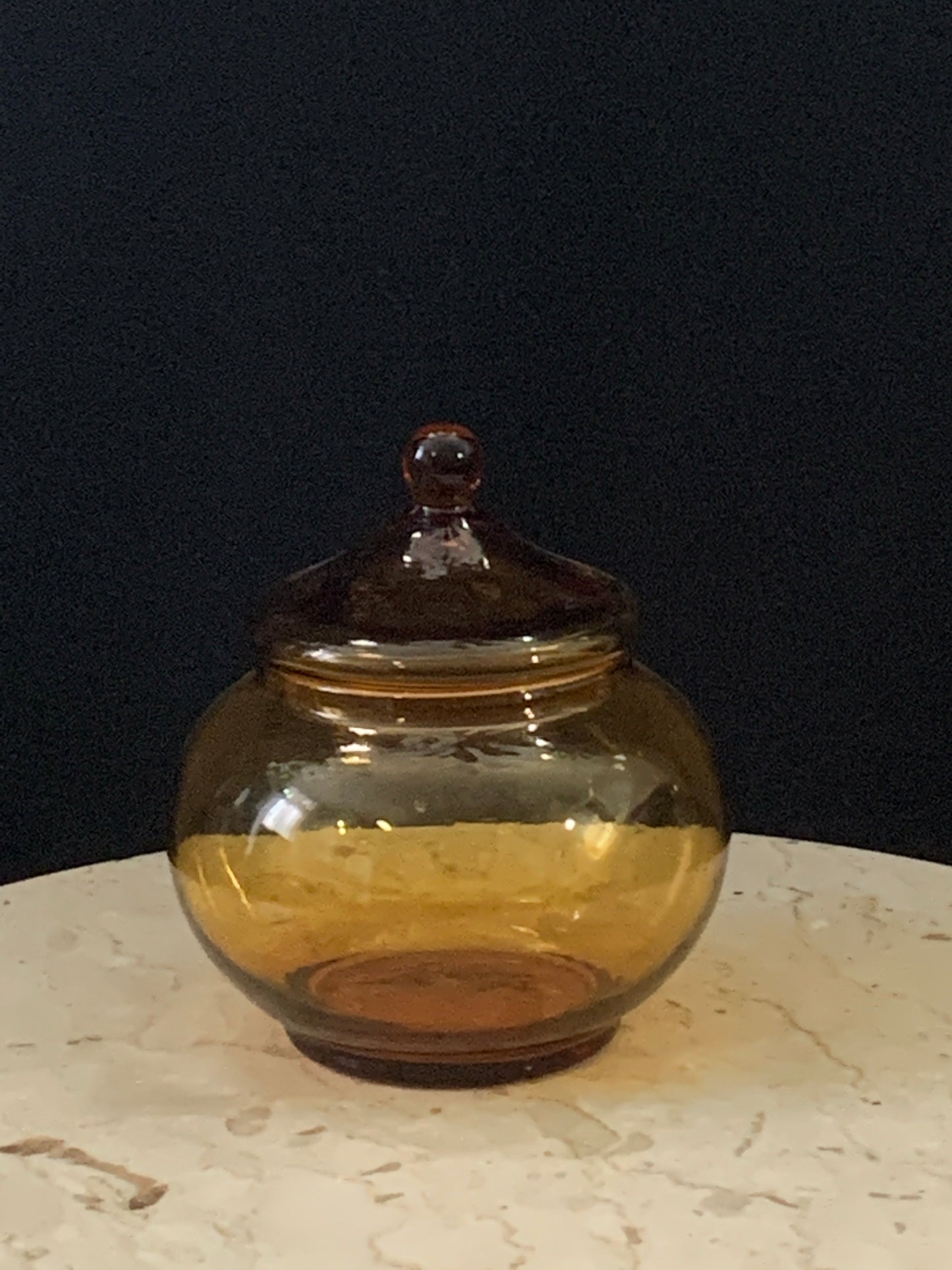 Blown Glass MCM Lidded Dish Empoli lidded Candy Dish Amber Candy Jar