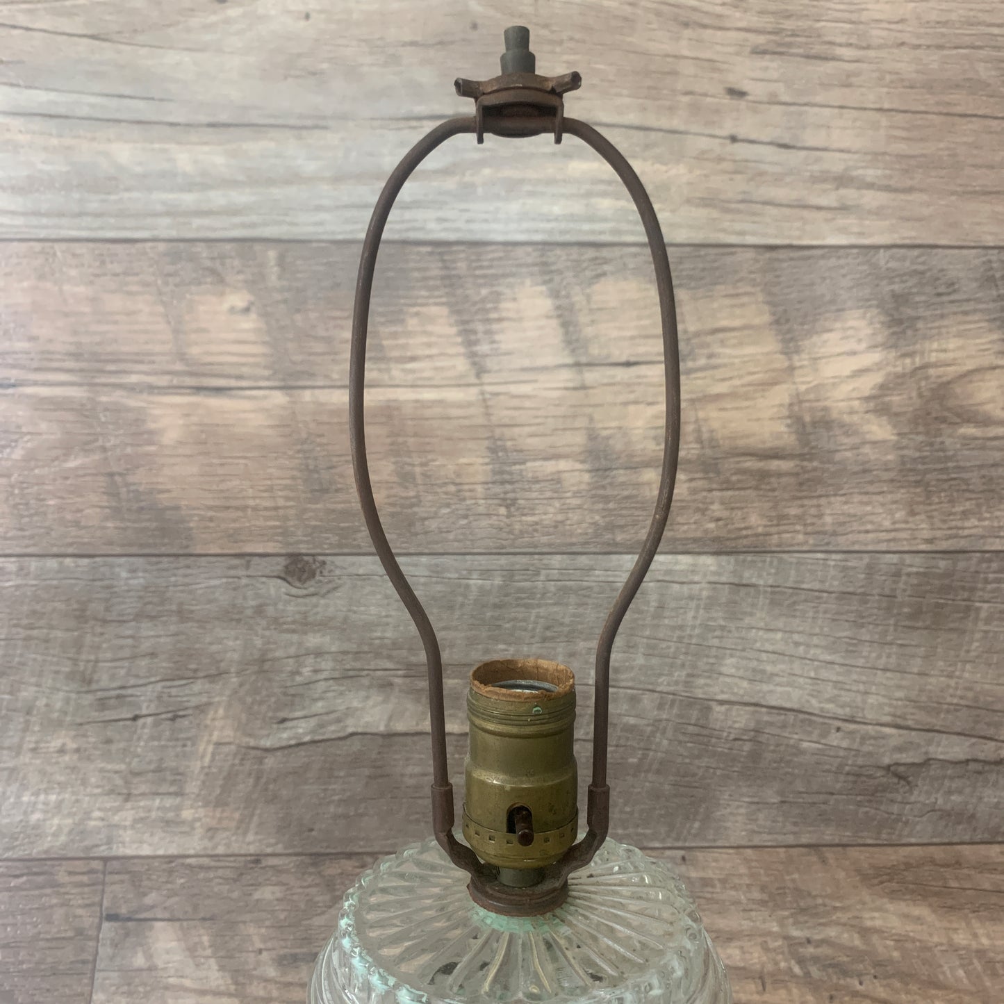 Art Deco Early Electric Glass , Antique Glass Lamp, Clear Glass Lamp with Ribbed Pattern