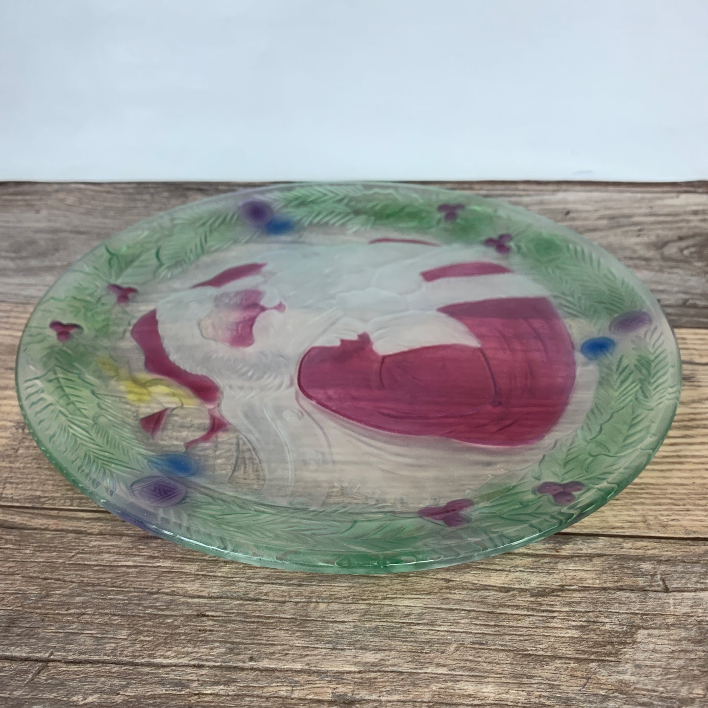 Coloured Glass Santa Tray, Large Glass Christmas Platter