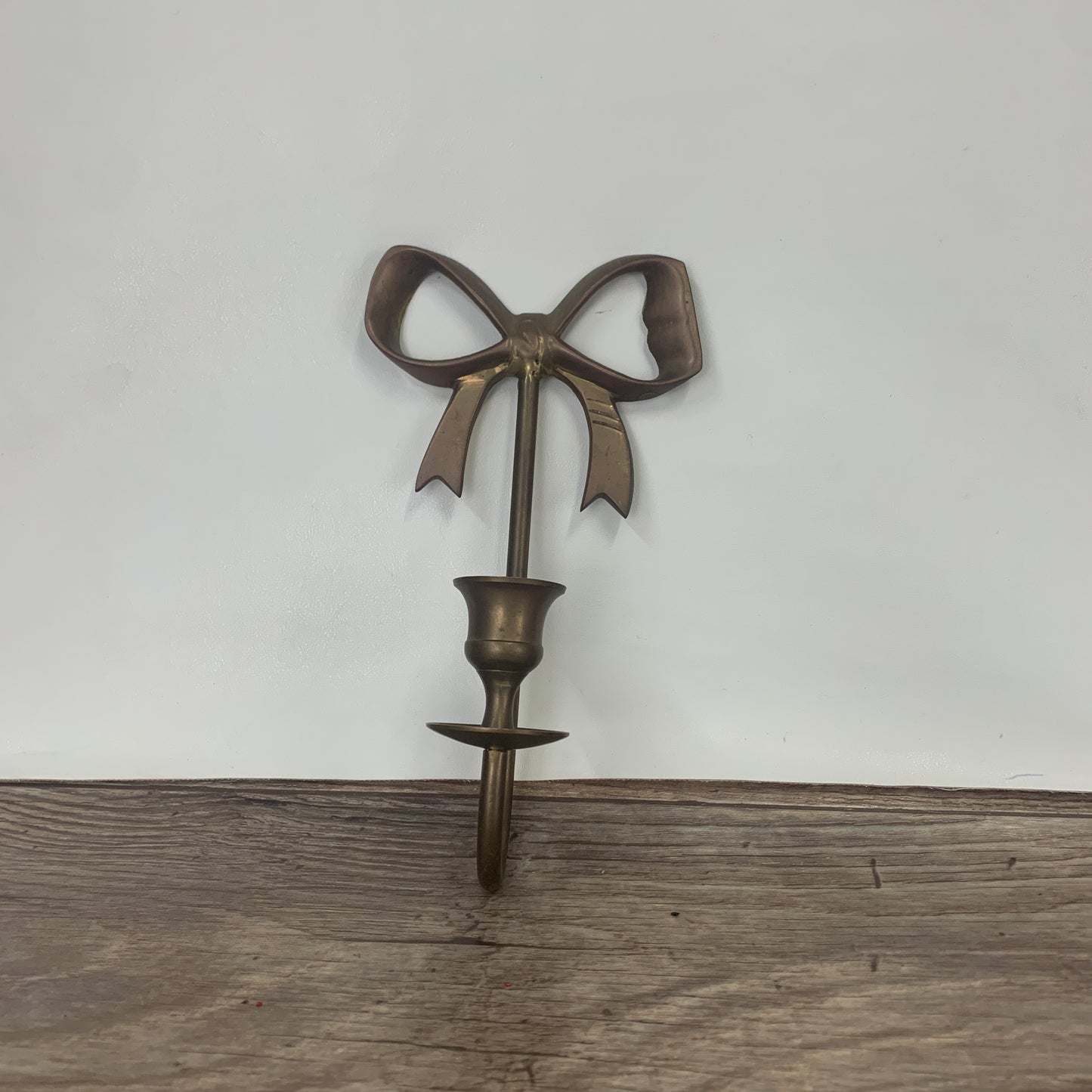Vintage Brass Hanging Candlestick Holder with Bow