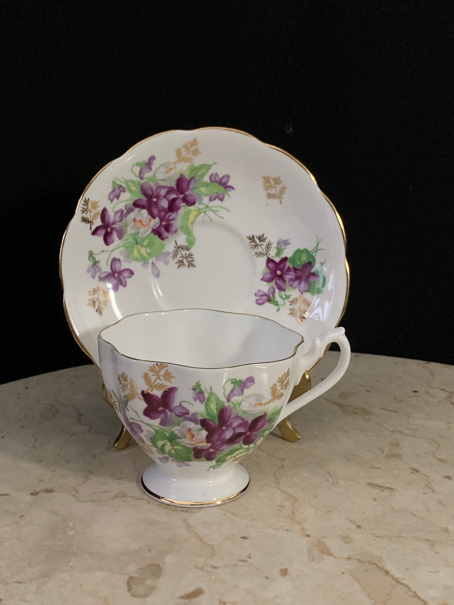 Vintage Tea Cup with Violets Purple Floral Queen Ann Teacup
