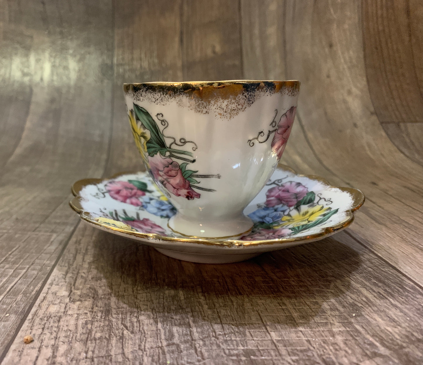 Pink, Blue, and Yellow Shafford Tea Cup and Saucer Set Tea Lovers Gift Grand Millennial Style