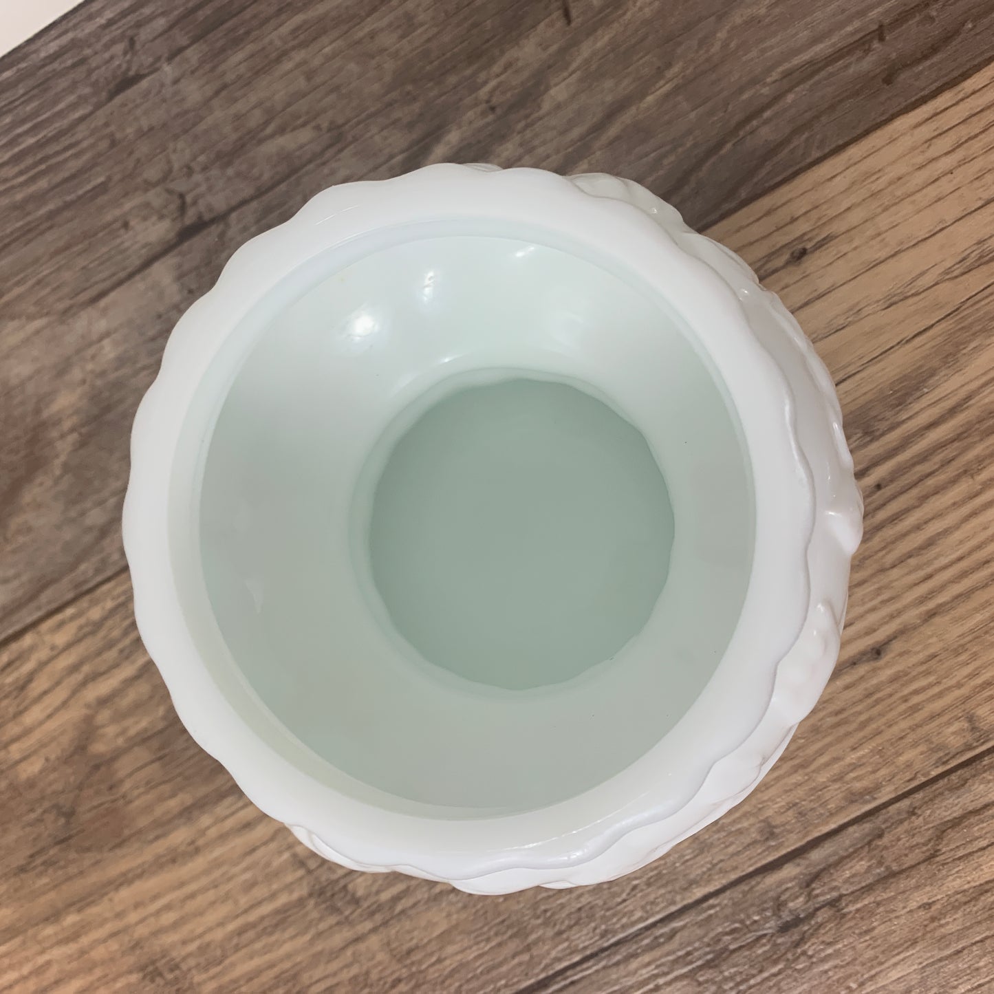 Milk Glass Planter with Raised Grapevine Pattern, Pedestal Planter
