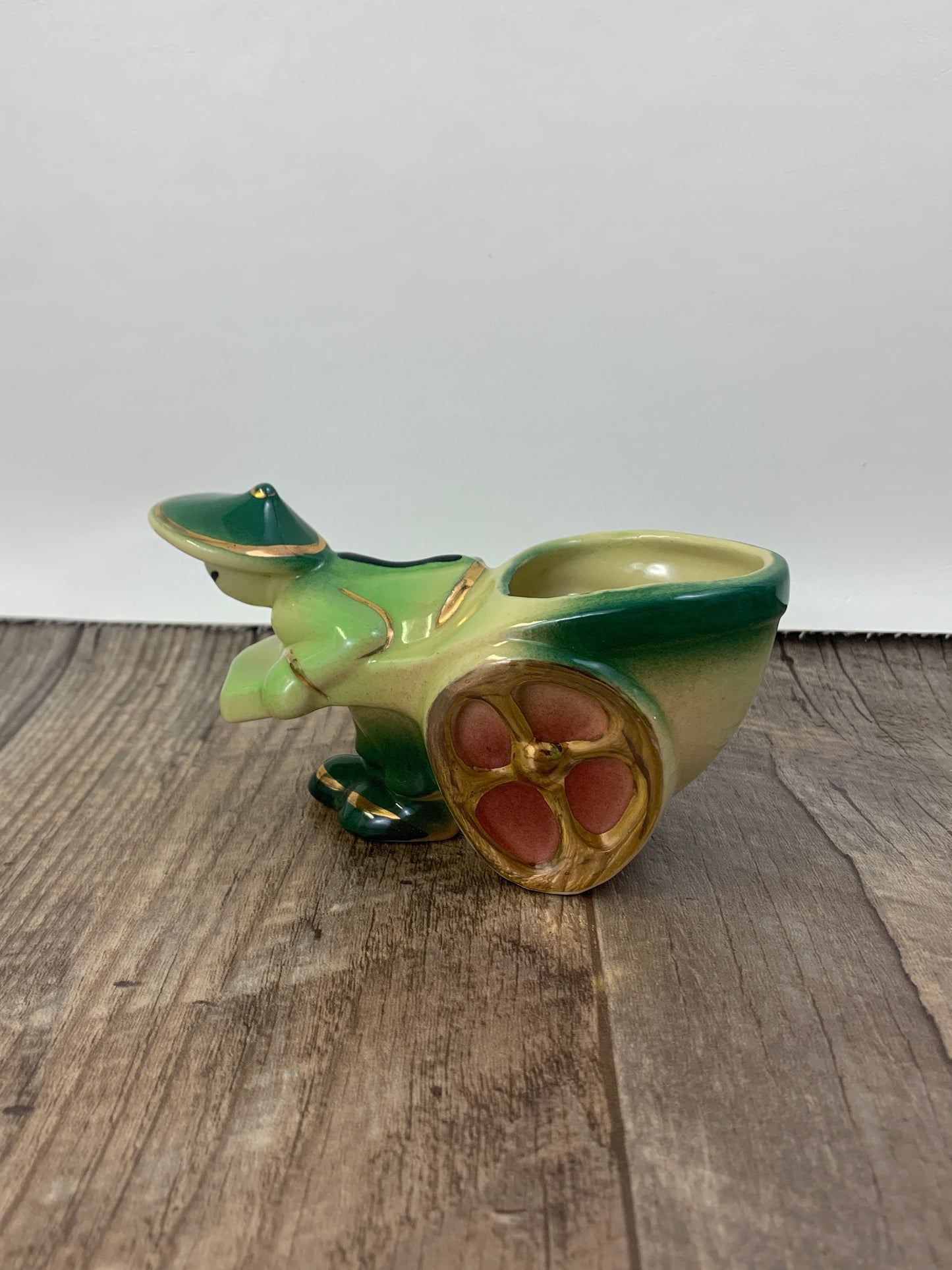 Mini Vintage Ceramic Planter USA #539 Rickshaw Cart