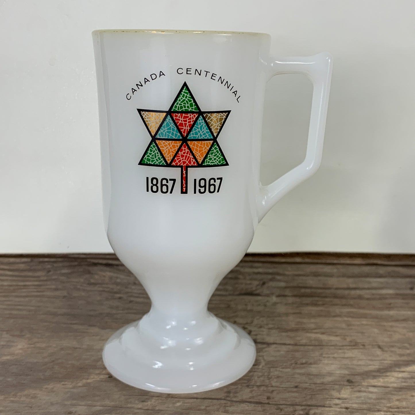 Canada Centennial Milk Glass Collectible Specialty Coffee Mugs 1867 - 1967 Set of 2