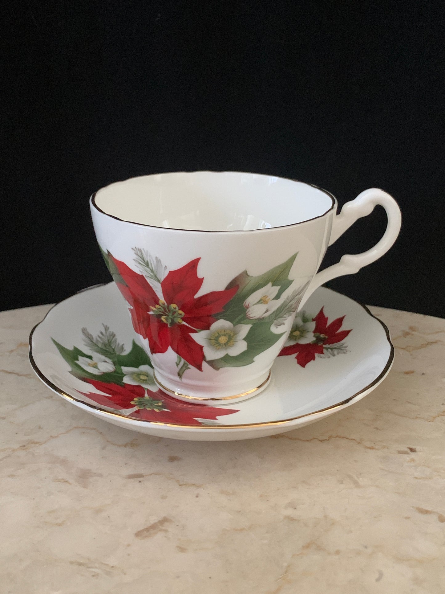 Vintage Christmas Tea Cups A set of 2 Vintage Teacups w Poinsettias