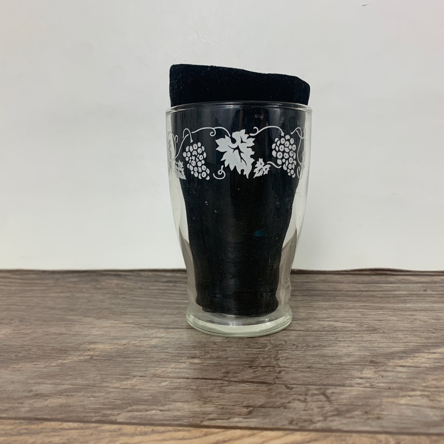 Small Vintage Juice Glasses with White Grapevine Border