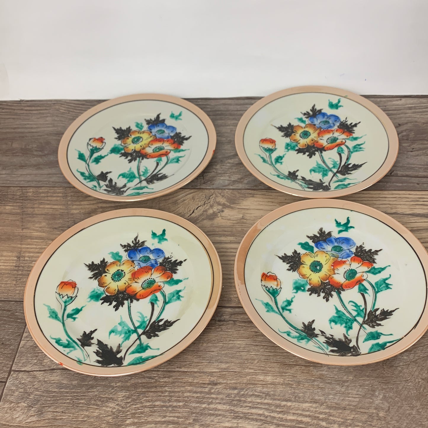 Japan Lusterware Bread Plates with Floral Pattern, Set of 4