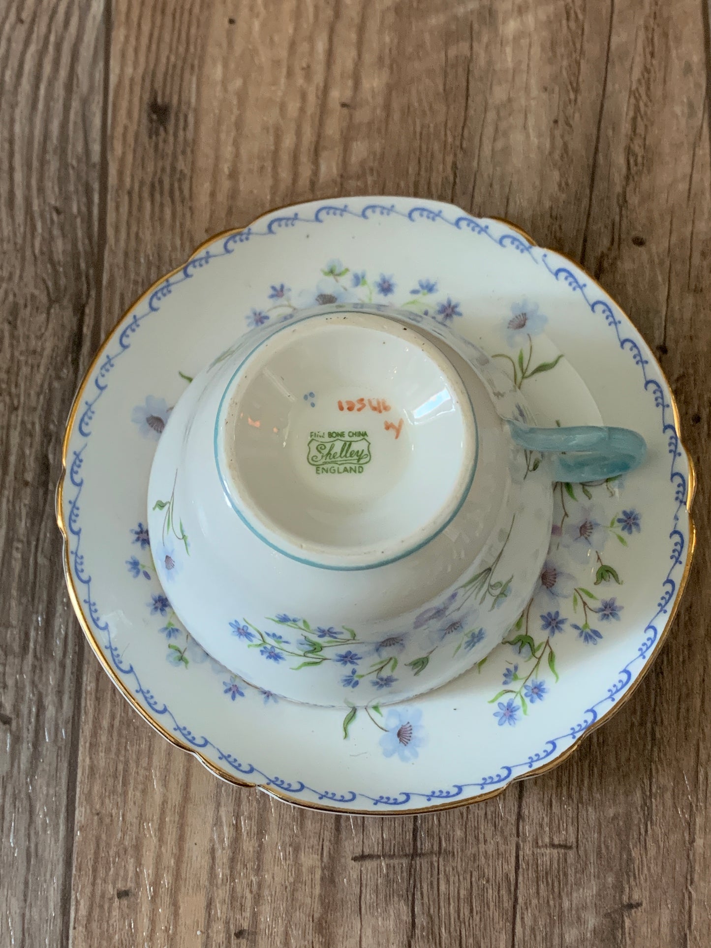 Shelley Bone China Blue Rock Teacup and Saucer