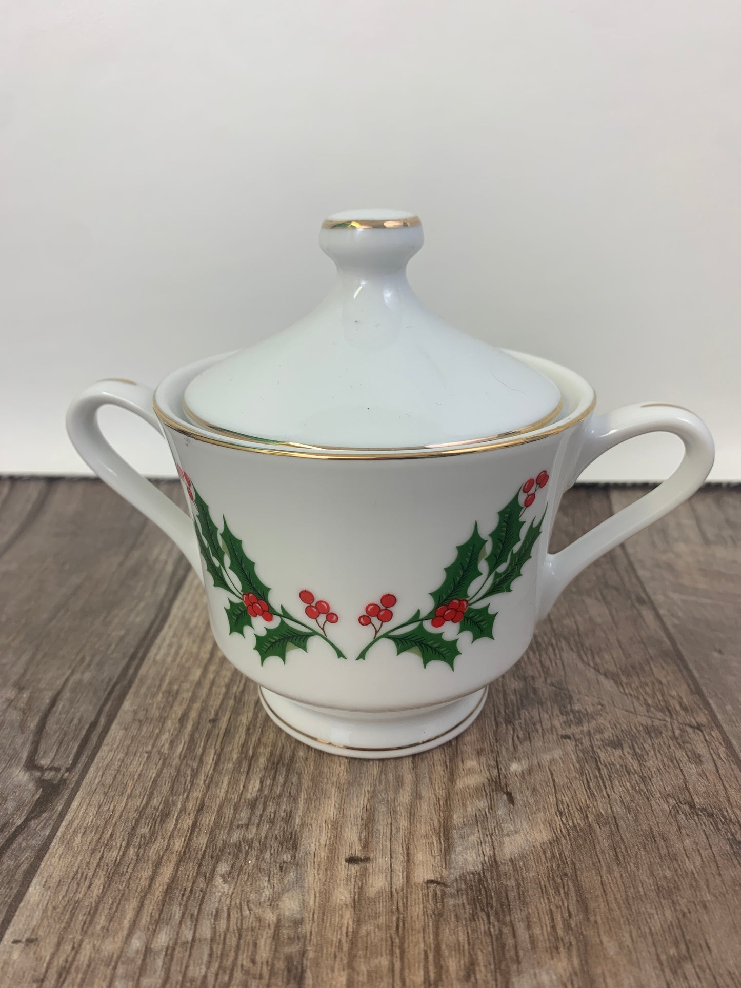 Holly Pattern Cream and Sugar Made in Japan Fine Bone China Cream and Sugar set Vintage Christmas Serving Set