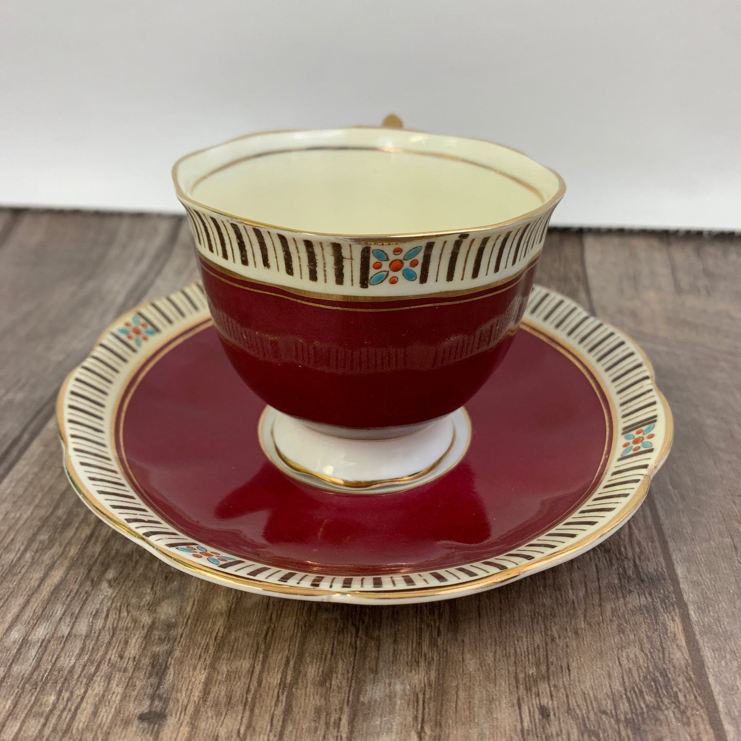 Burgundy Hand Painted Royal Albert Tea Cup, Gifts for Mom, Hand Painted Vintage Teacup