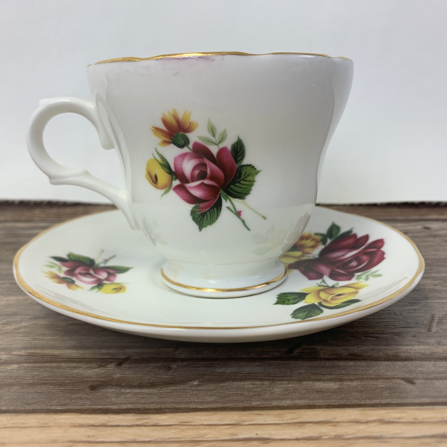 Crown Trent Red and Yellow Floral Vintage Teacup and Saucer Set
