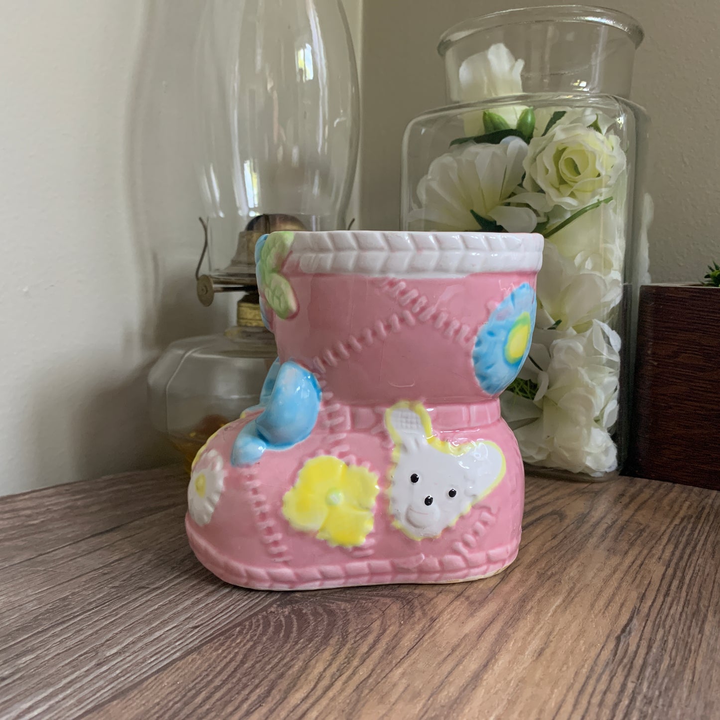 Pink Baby Bootie Ceramic Planter or Flower Vase Shower Gifts for Baby Girl