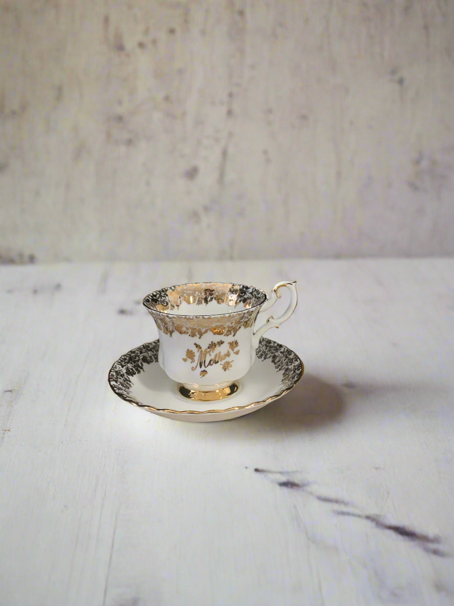 Royal Albert Mother Gold Filigree Vintage Tea Cup and Saucer Gift for Mom